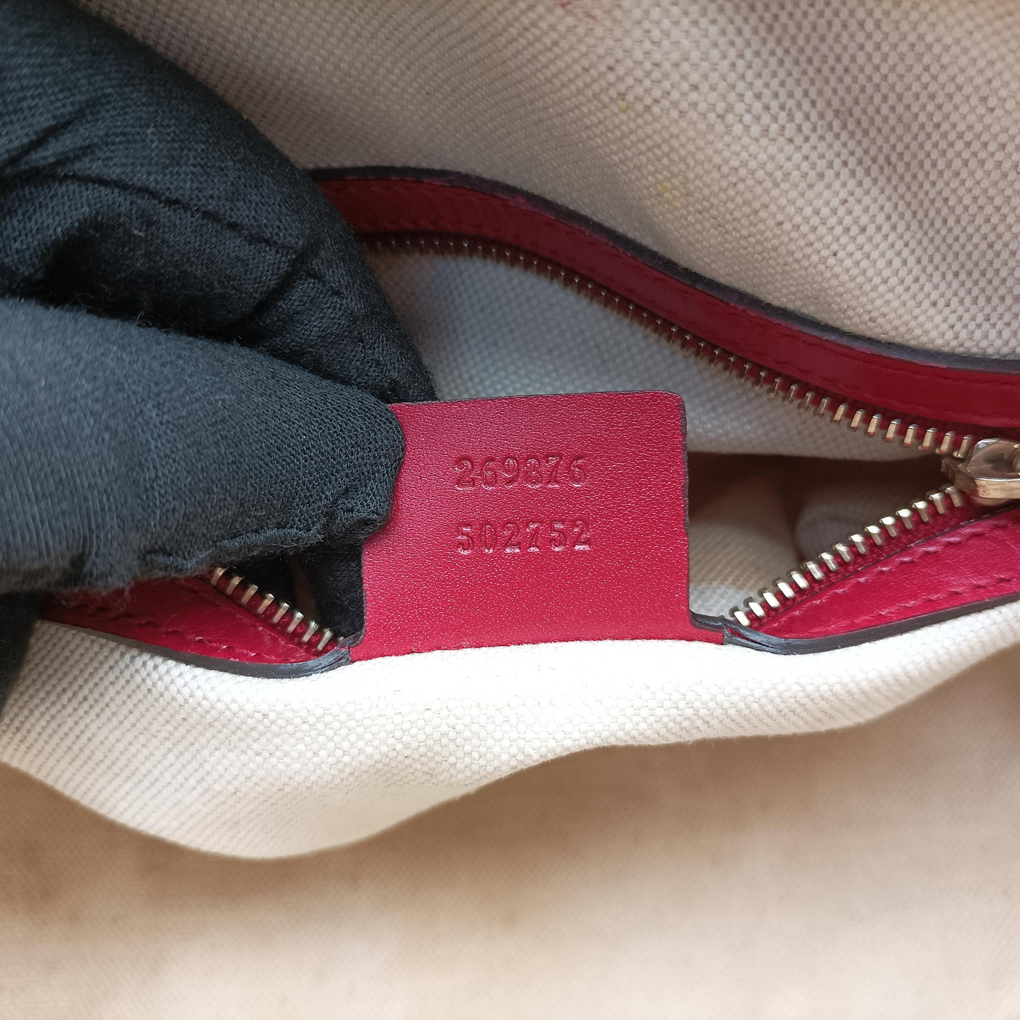 Sherry Line khaki×red canvas×leather 269876 G012362812シェリーライン カーキ×レッド キャンバス×レザー 269876 G012362812