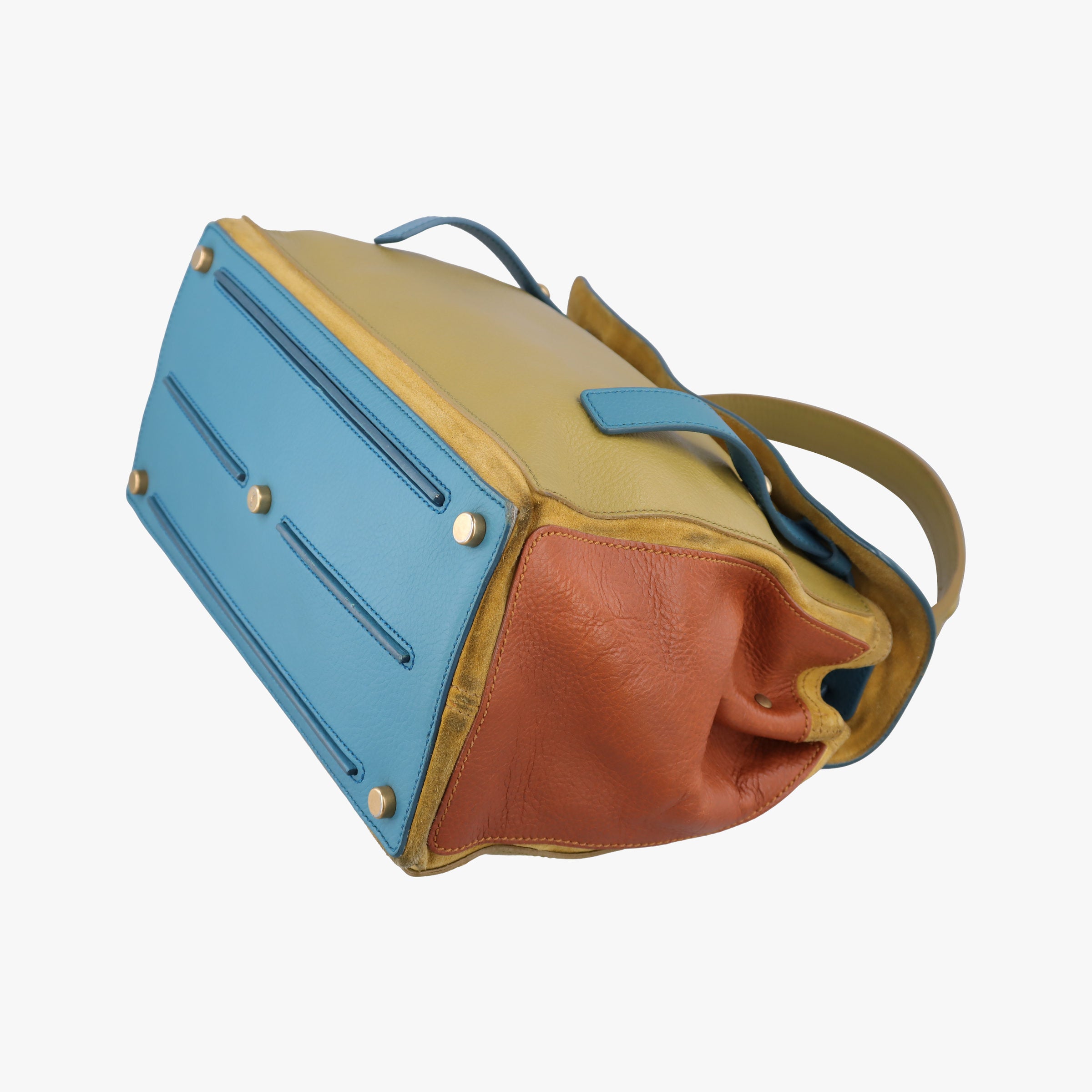 Muse Two Blue x beige×brown Leather 197149 197149.527411ミューズトゥ ブルー×ベージュ×ブラウン レザー 197149 197149.527411