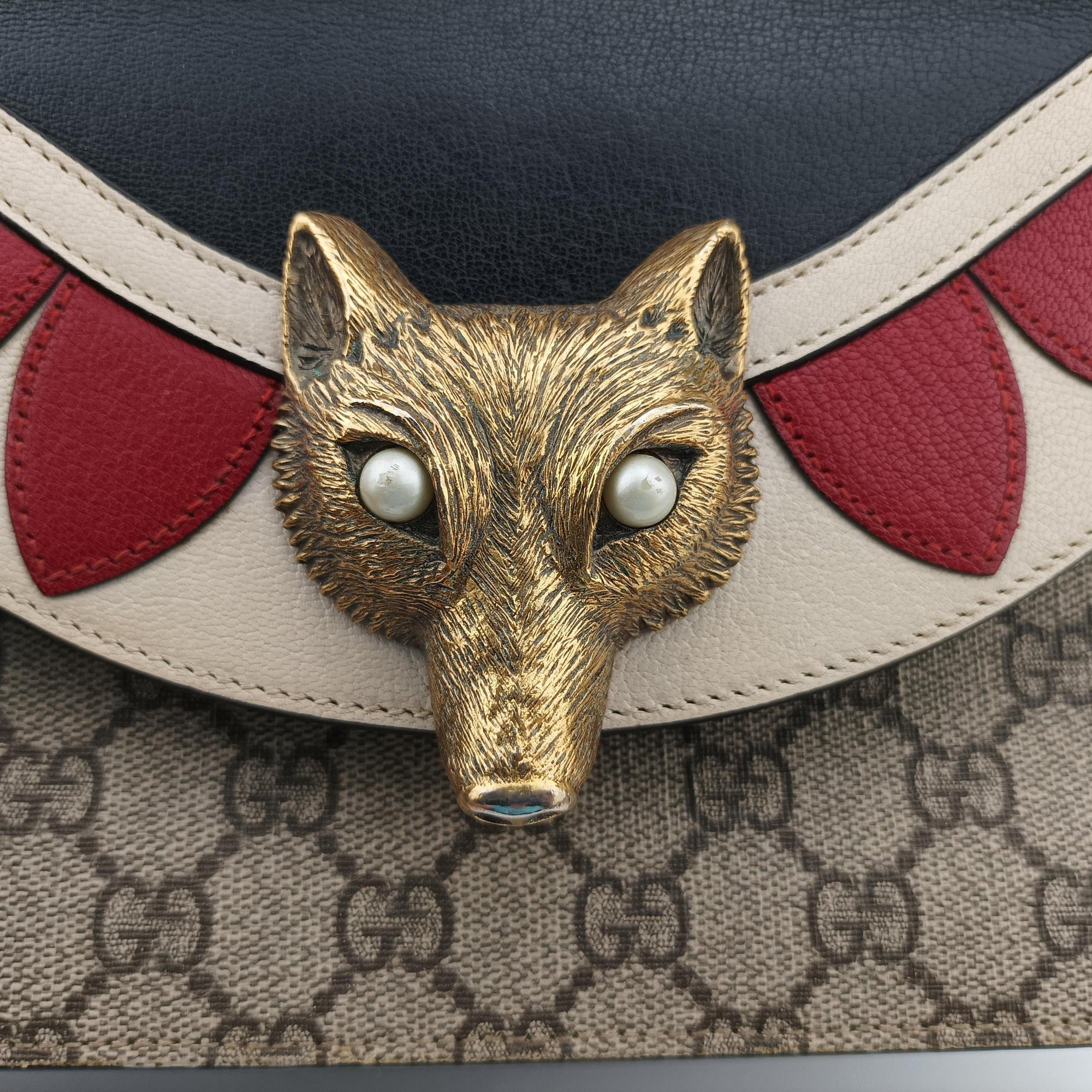 Mini Fox Brooch Bamboo Beige×Multicolour PVC coated canvas×Leather 466428 H012736925ミニ フォックス ブローチ バンブー ベージュ×マルチカラー PVCコーティングキャンバス×レザー 466428 H012736925