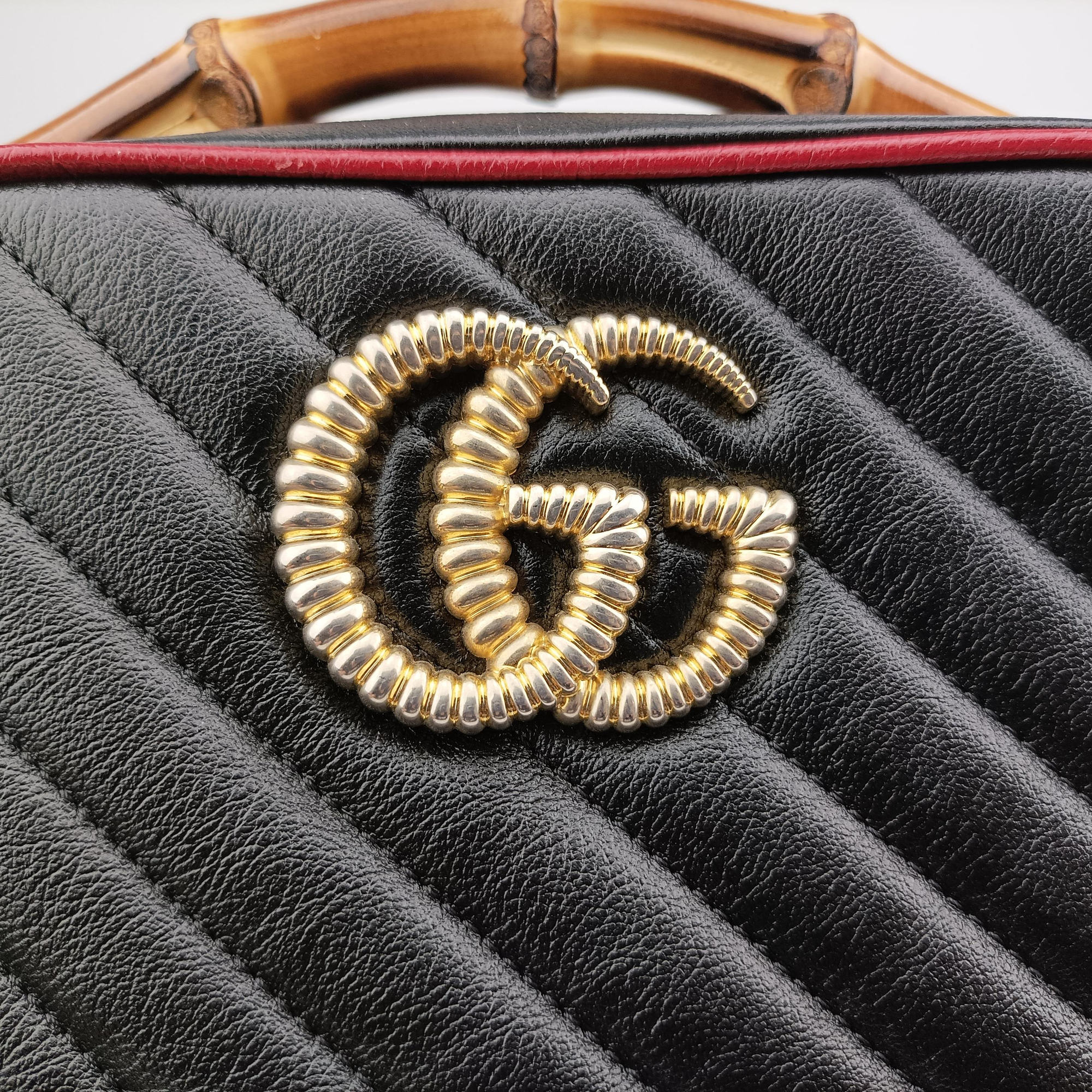 GG Marmont Bamboo Top Handle Black×red Leather 602270 G031105502GGマーモント バンブー トップ ハンドル ブラック×レッド レザー 602270 G031105502