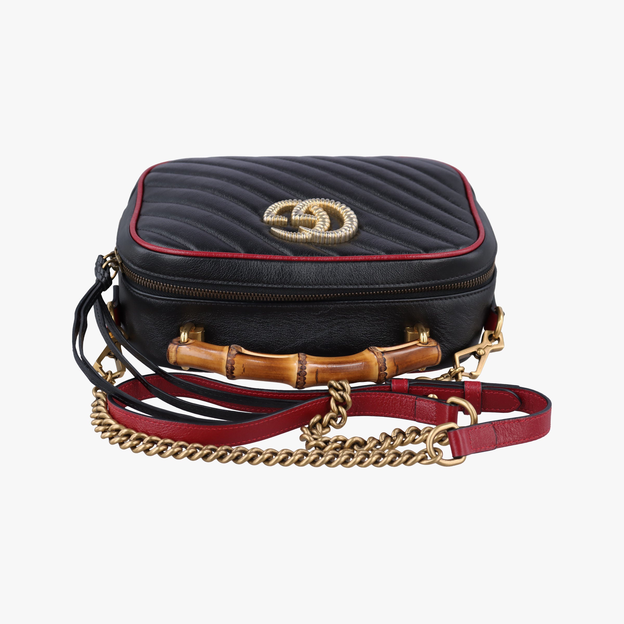 GG Marmont Bamboo Top Handle Black×red Leather 602270 G031105502GGマーモント バンブー トップ ハンドル ブラック×レッド レザー 602270 G031105502