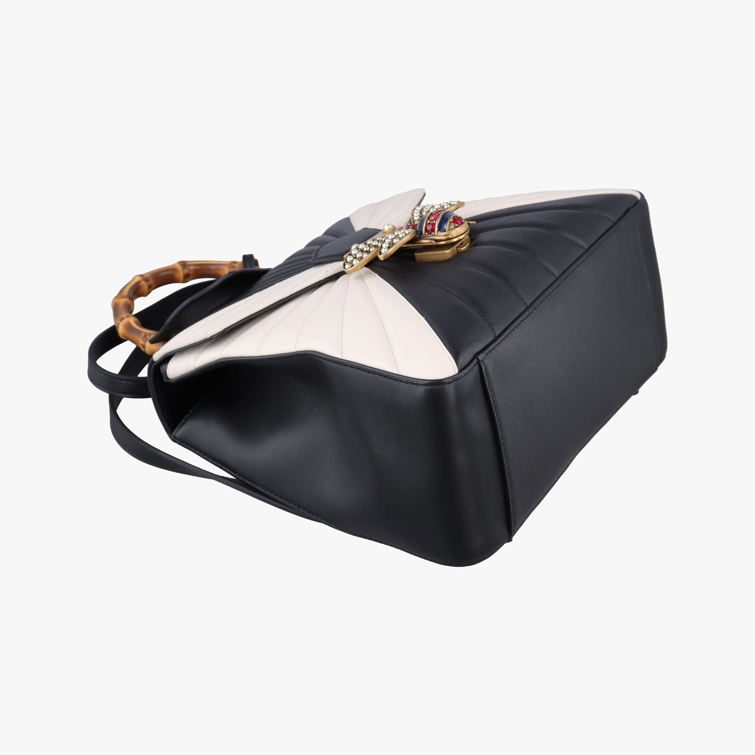 Queen Margaret Bamboo Black×White Leather 476664 E022769871クイーンマーガレット バンブー ブラック×ホワイト レザー 476664 E022769871