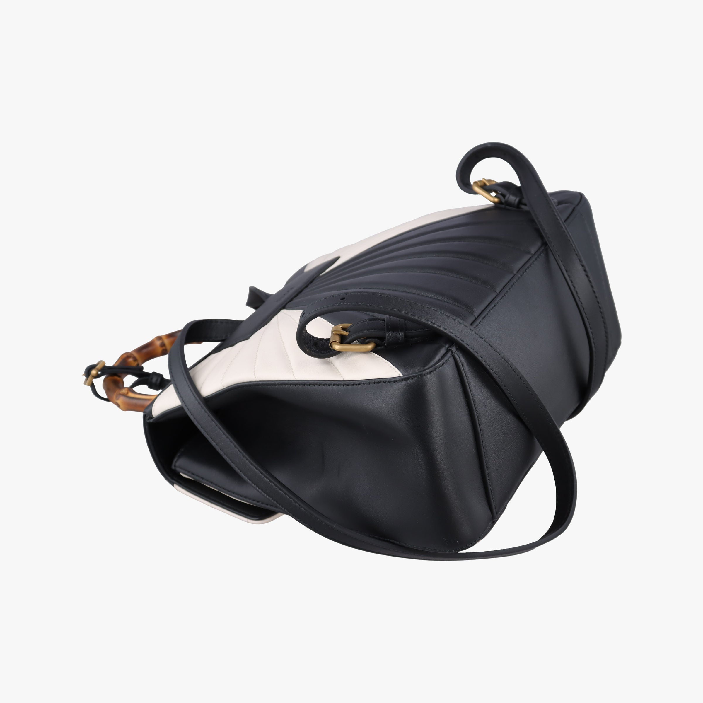 Queen Margaret Bamboo Black×White Leather 476664 E022769871クイーンマーガレット バンブー ブラック×ホワイト レザー 476664 E022769871
