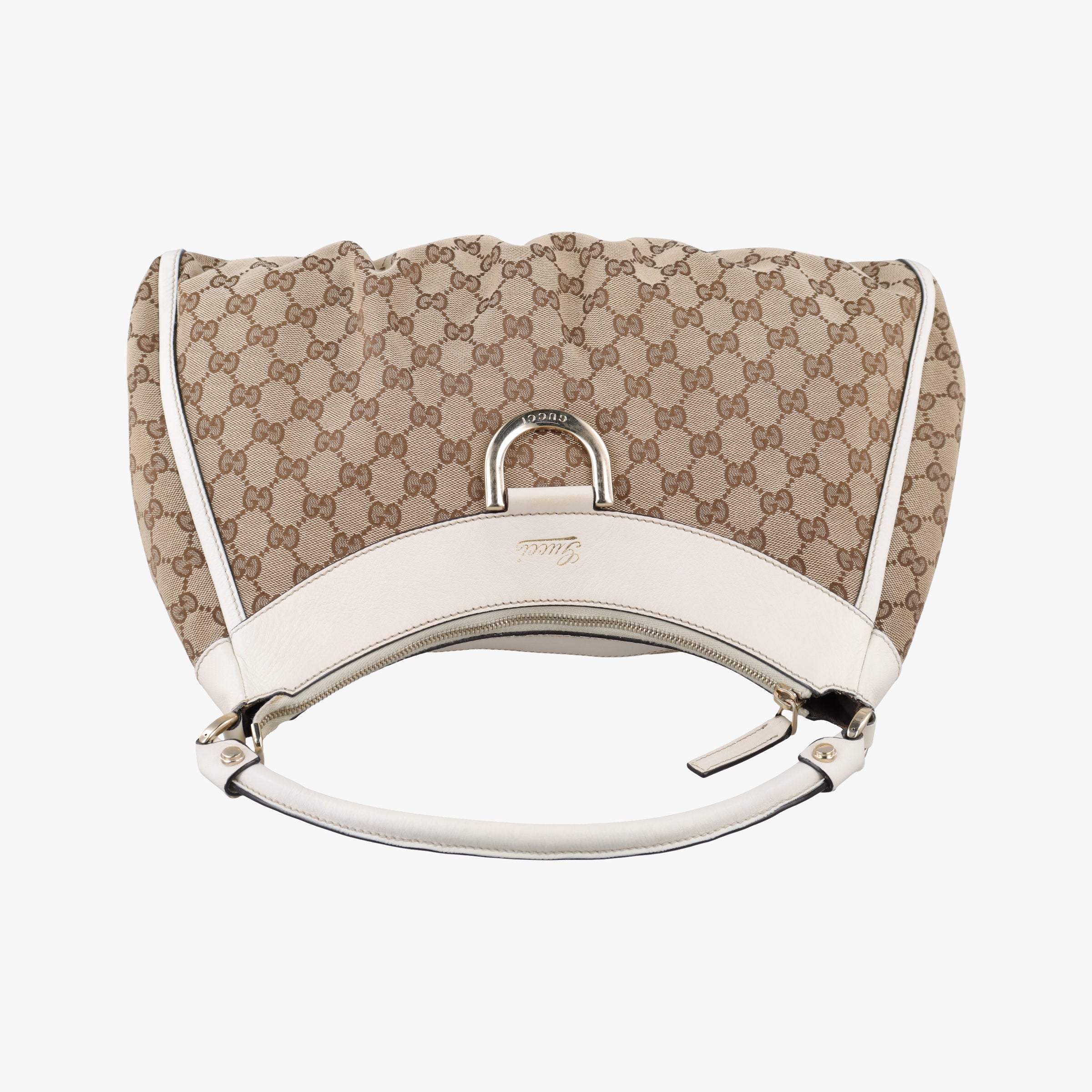 Abbey D-ring Hobo Beige×White canvas×leather 189833 C4783983アビー Dリング ホーボー ベージュ×ホワイト キャンバス×レザー 189833 C4783983