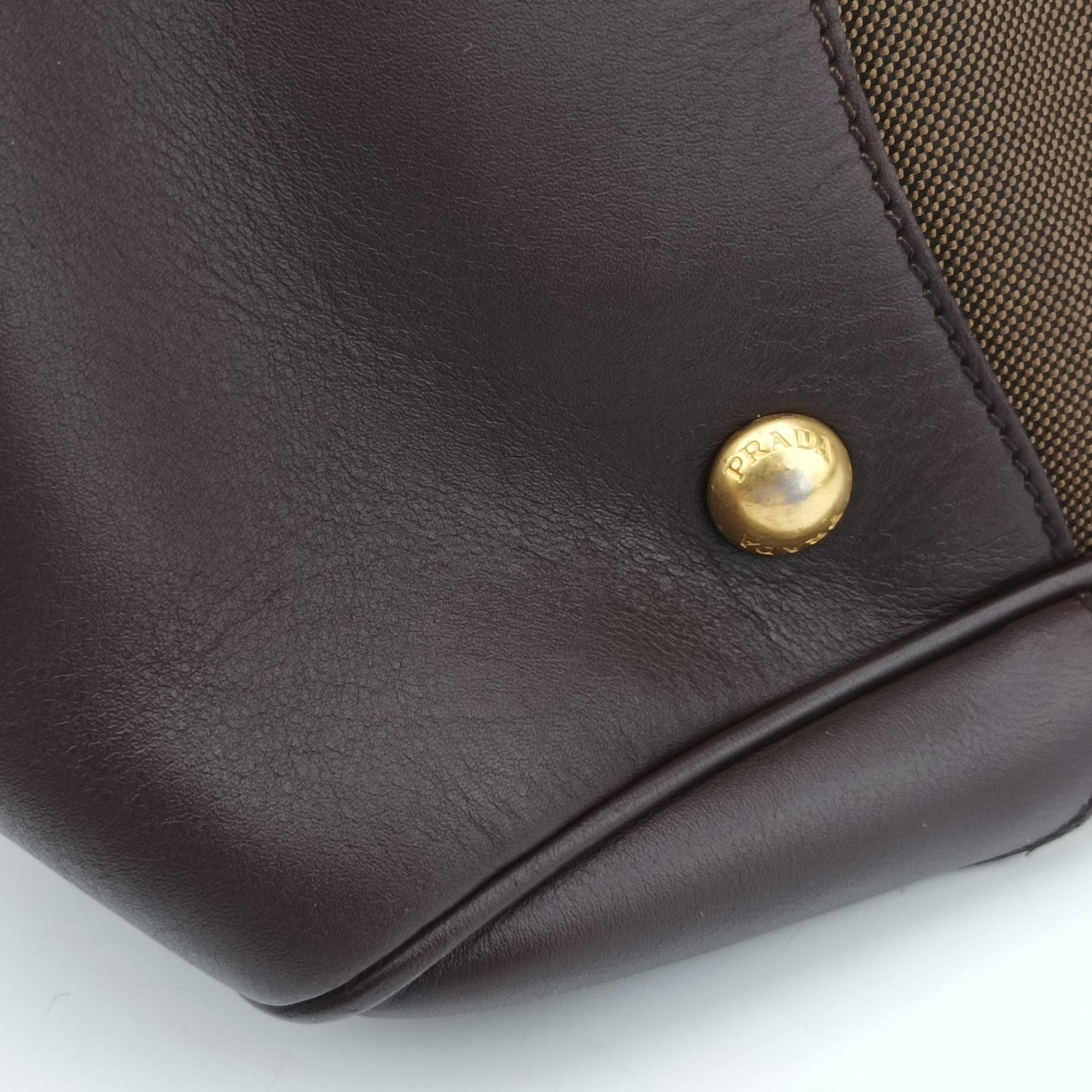 Vitello Daino Trimmed Canapa Logo Frame Brown Fabric × leather BR3508 25ヴィッテロ ダイノ トリム カナパ ロゴ フレーム ブラウン ファブリック×レザー BR3508 25