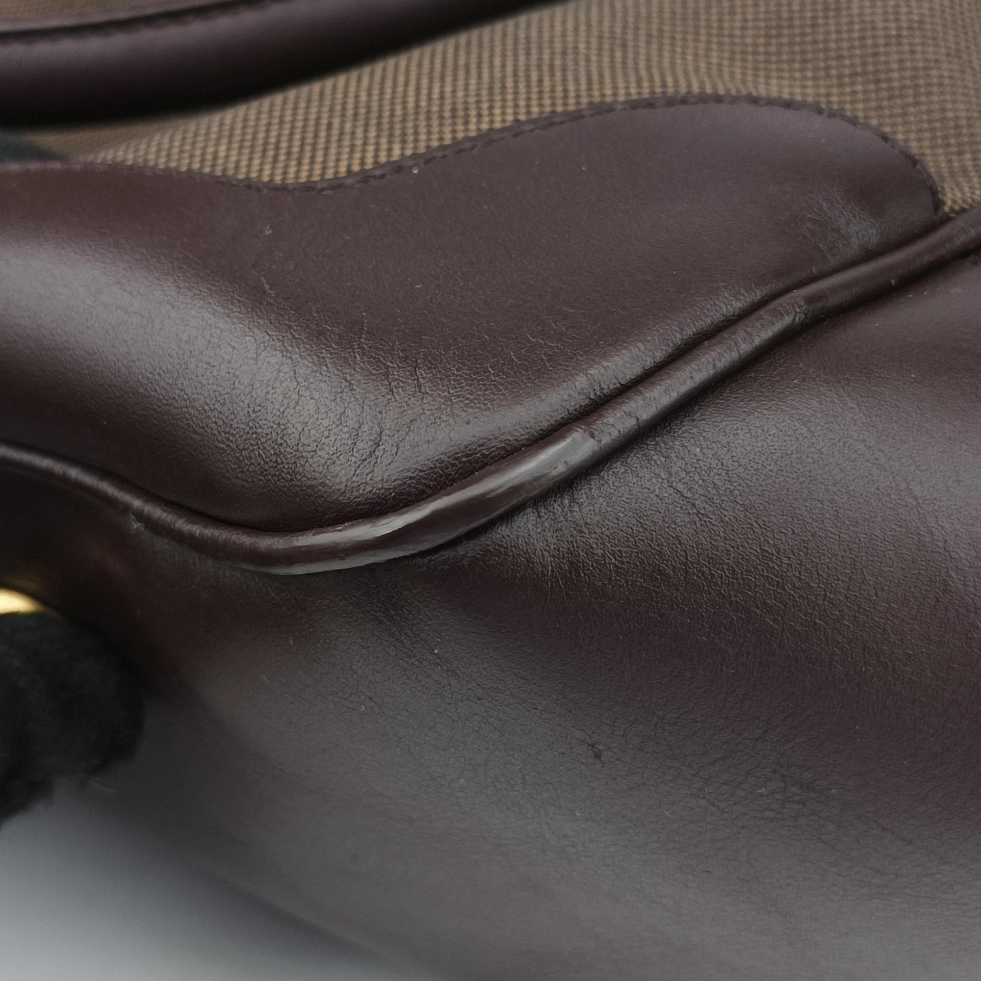 Vitello Daino Trimmed Canapa Logo Frame Brown Fabric × leather BR3508 25ヴィッテロ ダイノ トリム カナパ ロゴ フレーム ブラウン ファブリック×レザー BR3508 25