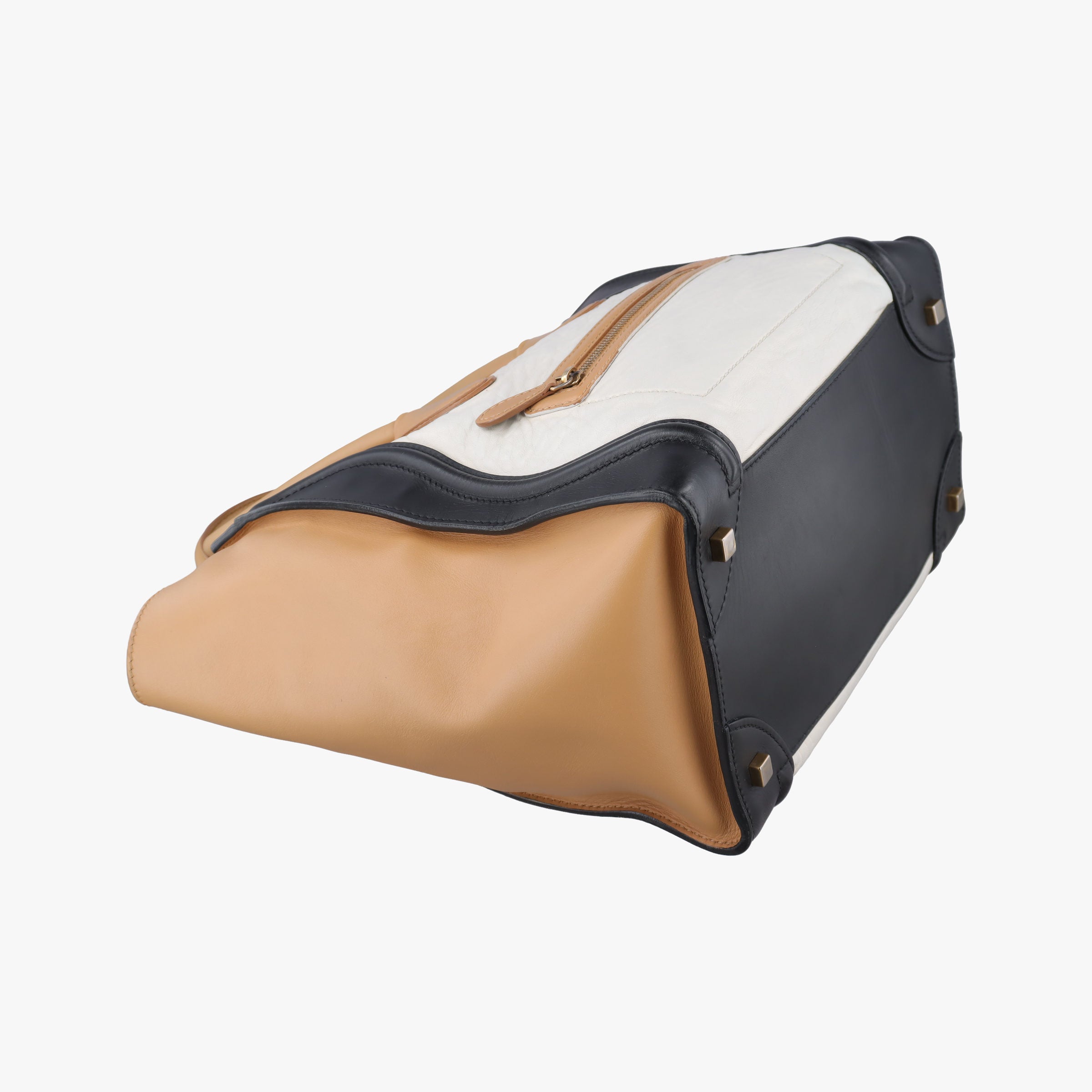 Luggage Mini Shopper Beige×white×black Leather U-CE-0121ラゲージミニショッパー ベージュ×ホワイト×ブラック レザー U-CE-0121
