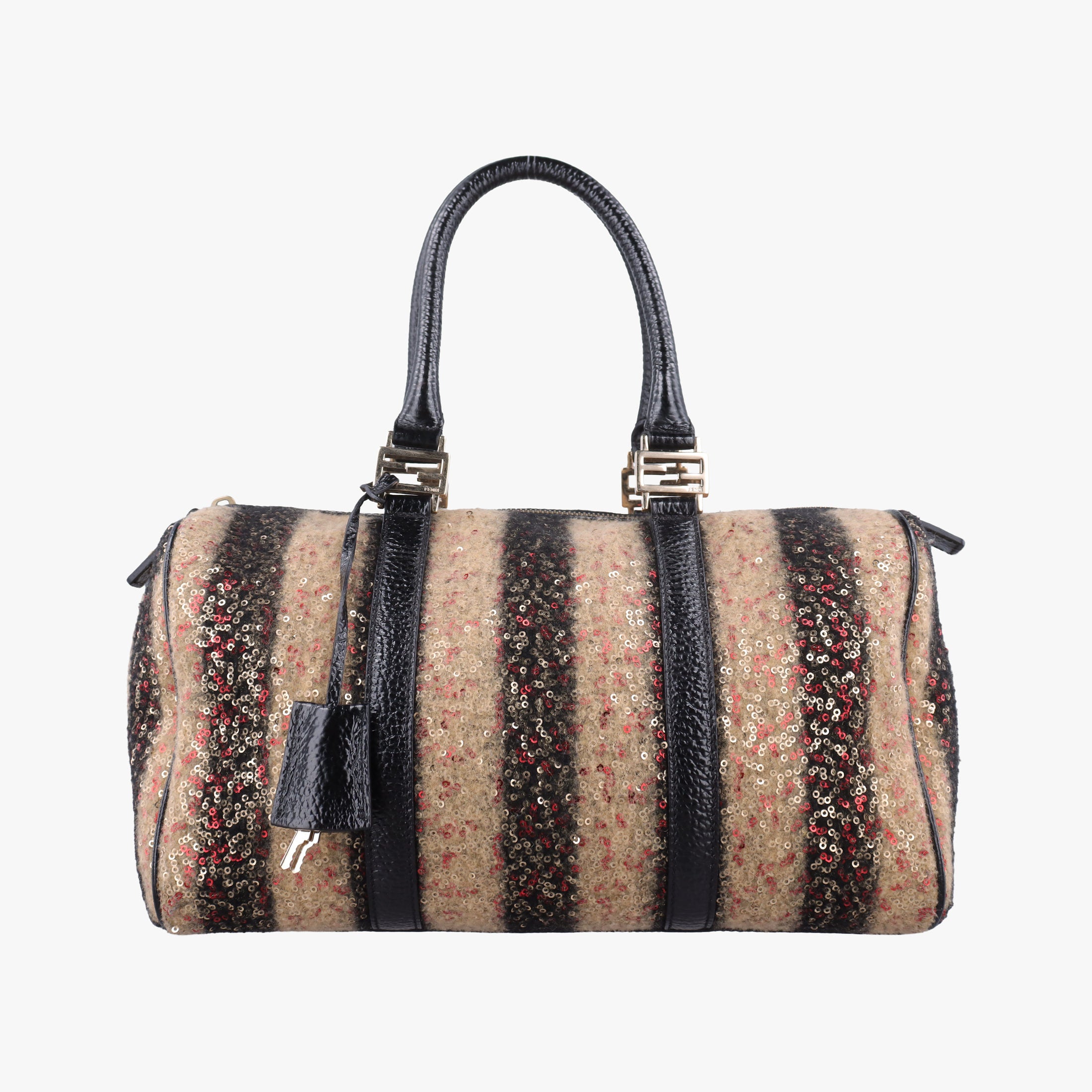 Forever Bauletto Black Sequin-embellished wool striped fabric × patent 8BL098 2305/8BL098/ZGE/089フォーエバー バウレット ブラック スパンコール刺繍 ウールファブリック × パテント 8BL098 2305/8BL098/ZGE/089