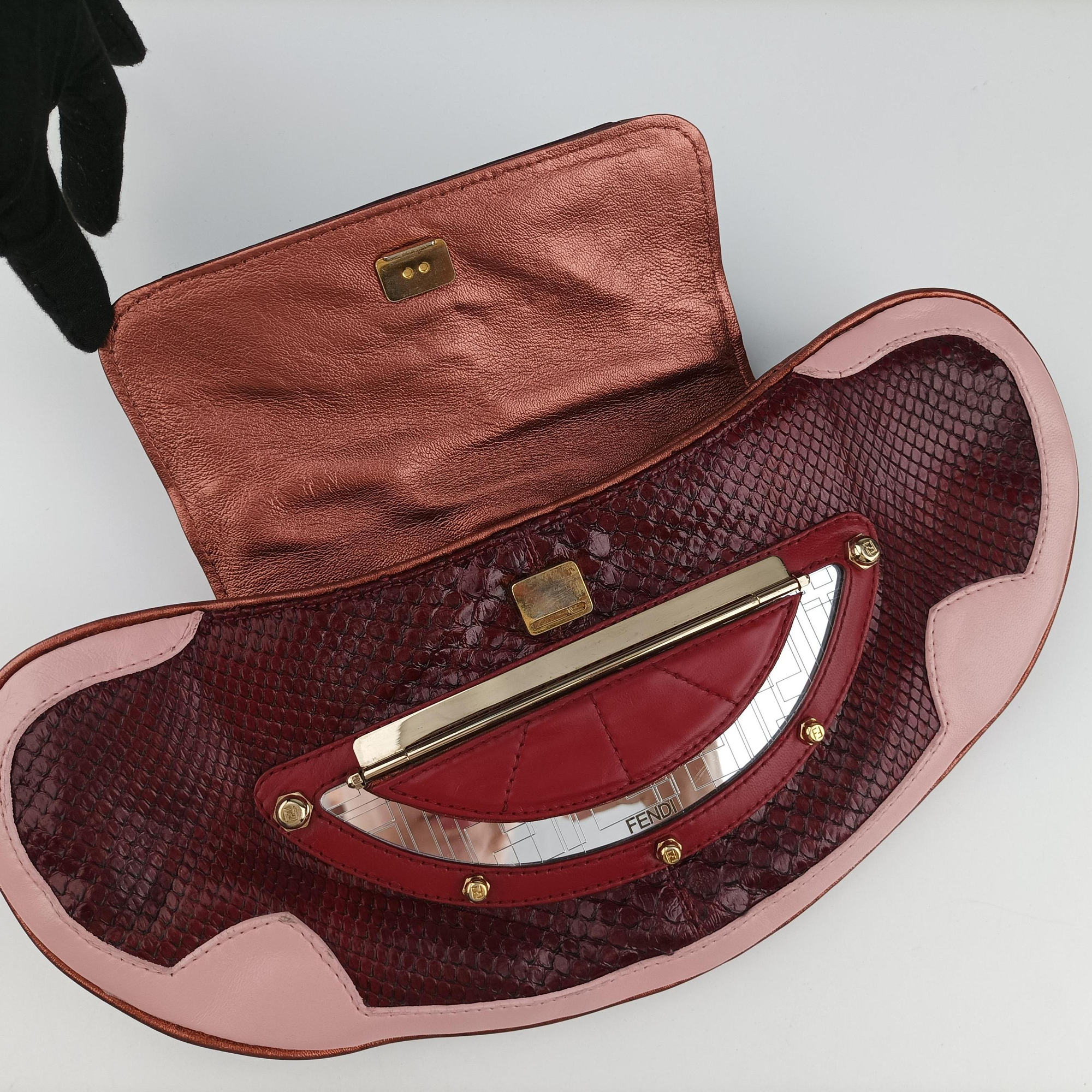 Vanity Mirror Bordeaux × Pink Python Leather × Calfskin Leather Lot number unknownヴァニティ ミラー ボルドー × ピンク パイソンレザー× カーフレザー 製番不明