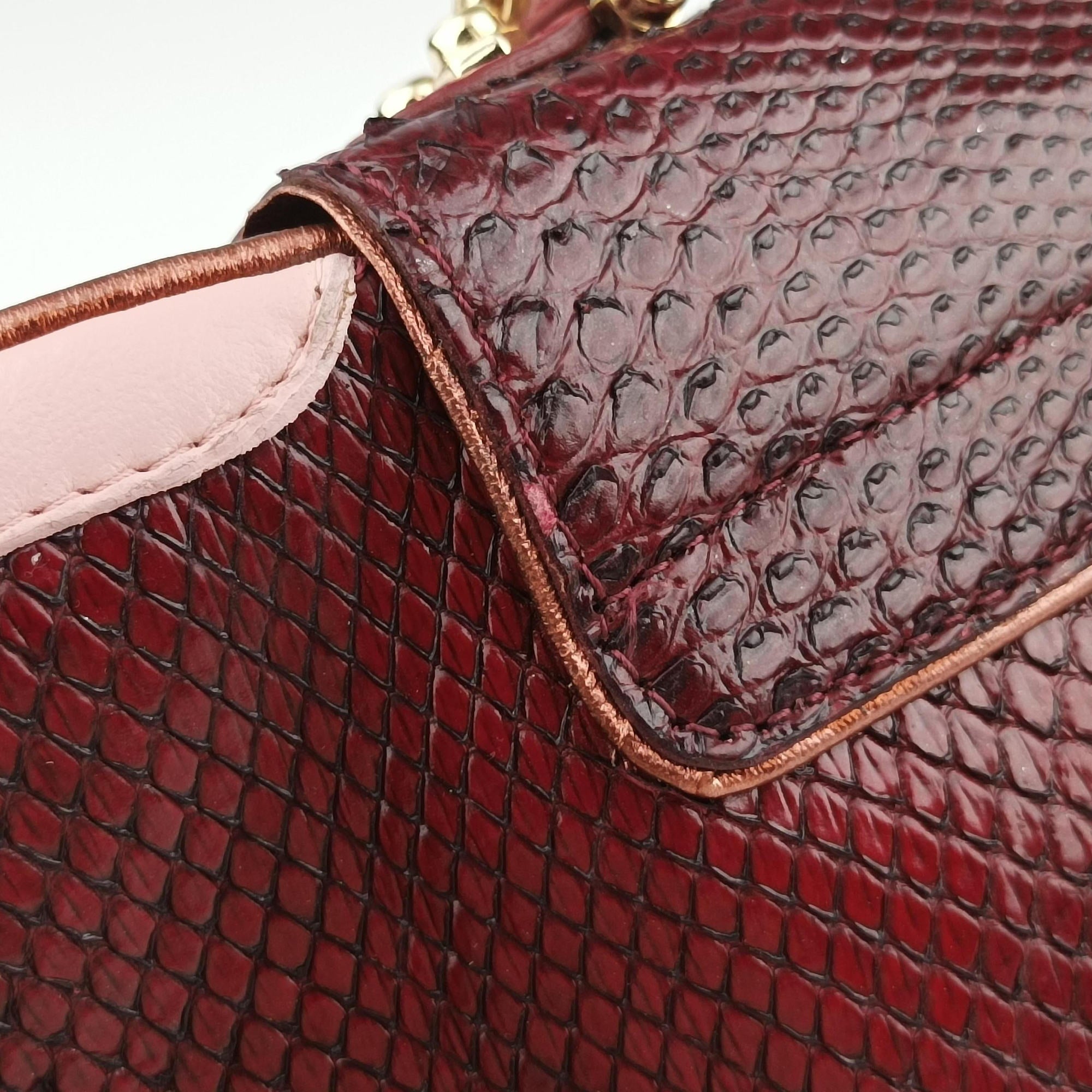 Vanity Mirror Bordeaux × Pink Python Leather × Calfskin Leather Lot number unknownヴァニティ ミラー ボルドー × ピンク パイソンレザー× カーフレザー 製番不明