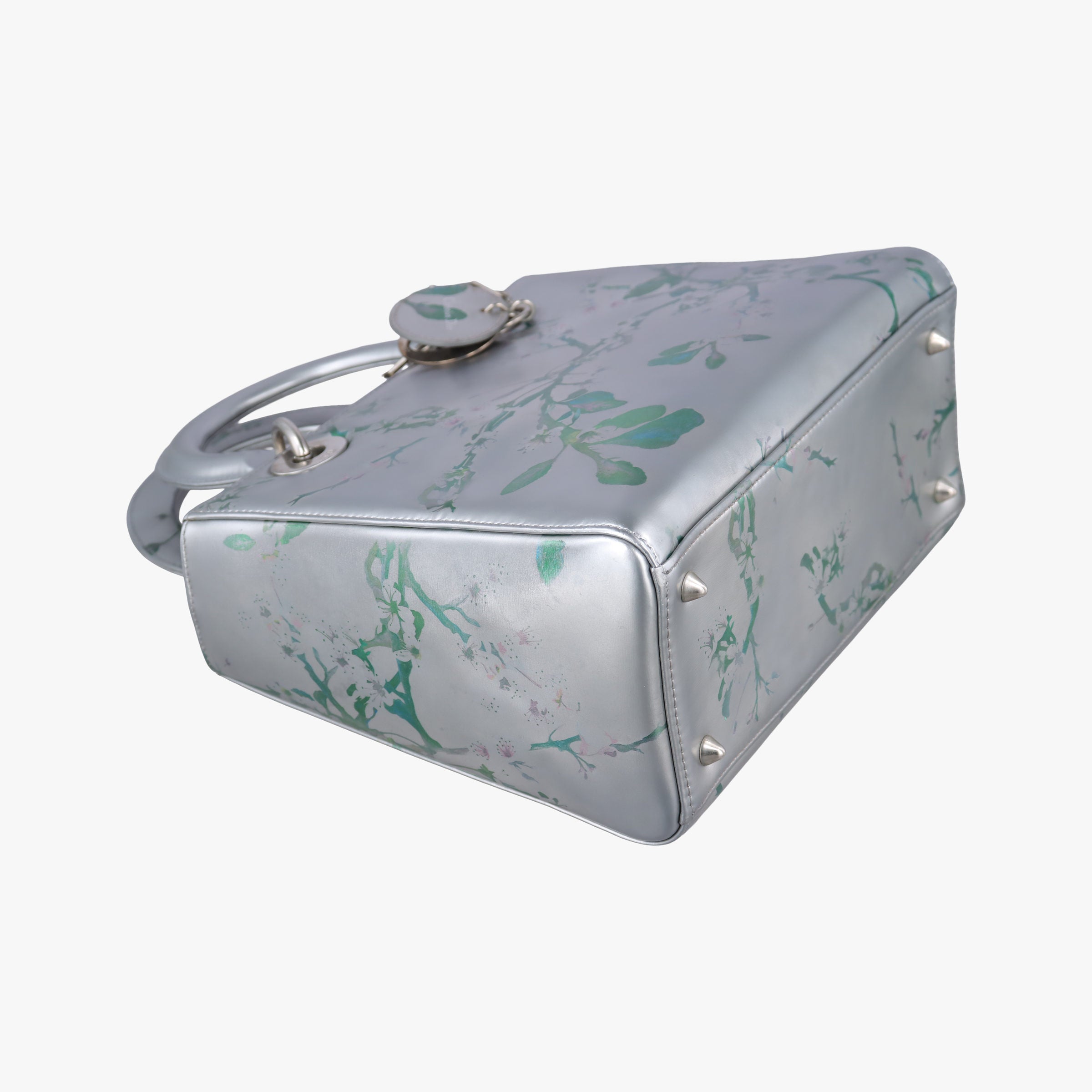Lady Dior Floral Printed Silver Patent Leather 18-MA-0195レディディオール フローラ プリント シルバー パテント 18-MA-0195