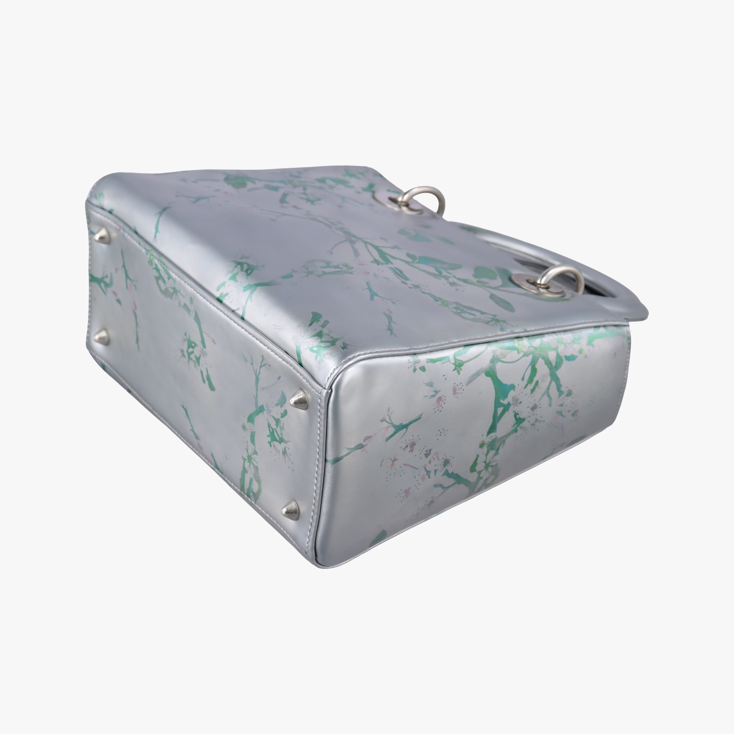 Lady Dior Floral Printed Silver Patent Leather 18-MA-0195レディディオール フローラ プリント シルバー パテント 18-MA-0195