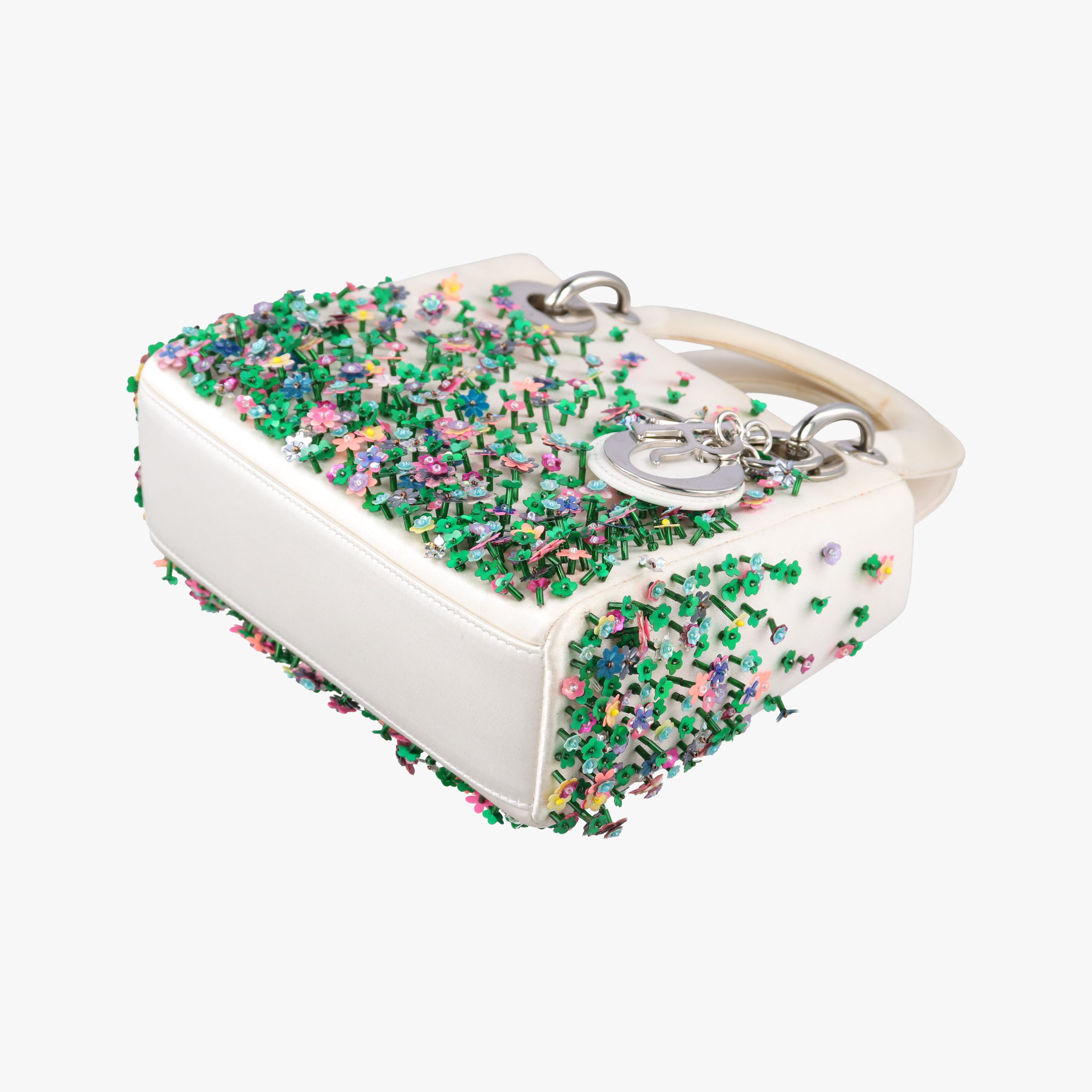 Lady Dior White×Multicolor Satin × Sequin × Bead Embellishments 02-MA-0194レディディオール ホワイト×マルチカラー サテン ×スパンコール×ビーズ刺繍 02-MA-0194