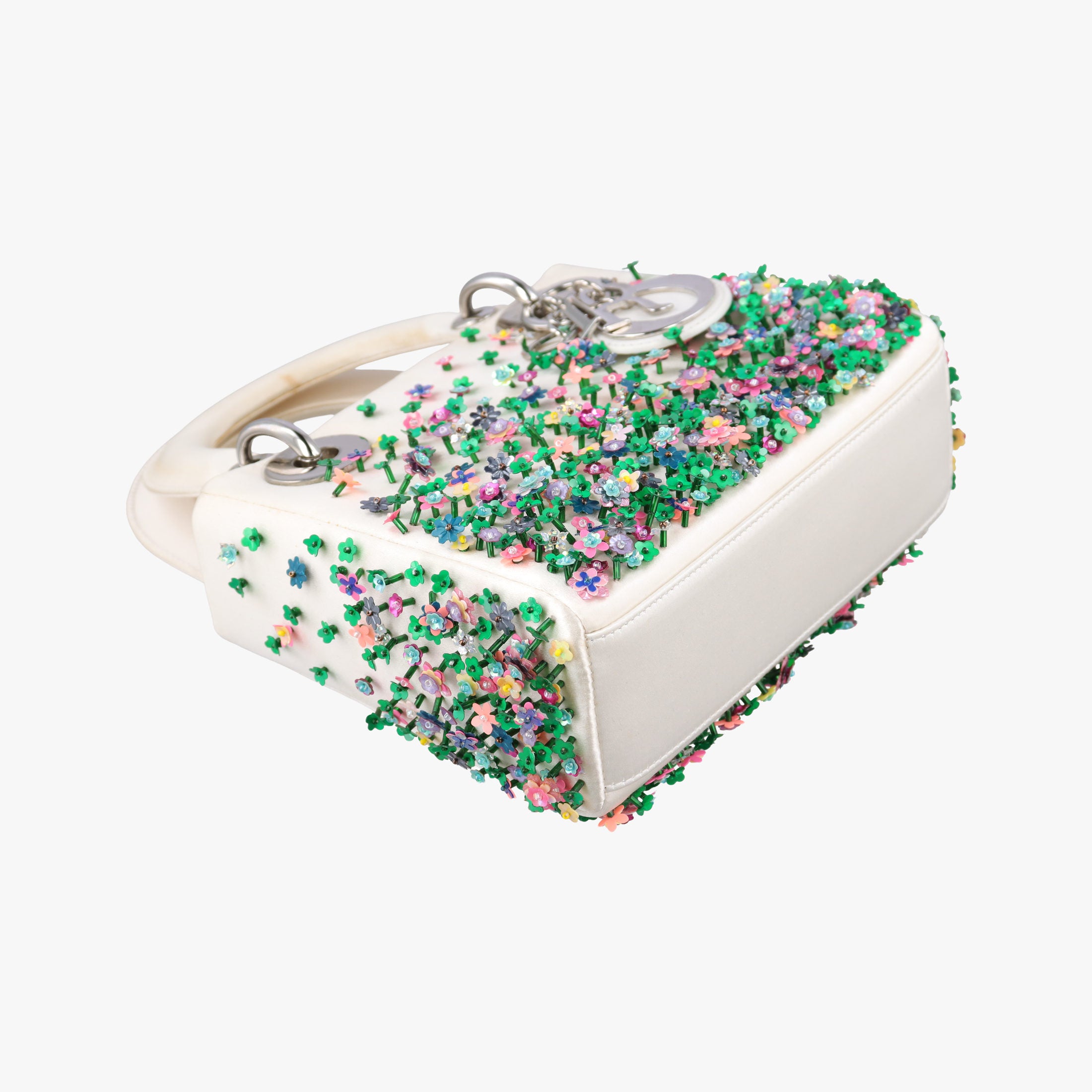 Lady Dior White×Multicolor Satin × Sequin × Bead Embellishments 02-MA-0194レディディオール ホワイト×マルチカラー サテン ×スパンコール×ビーズ刺繍 02-MA-0194