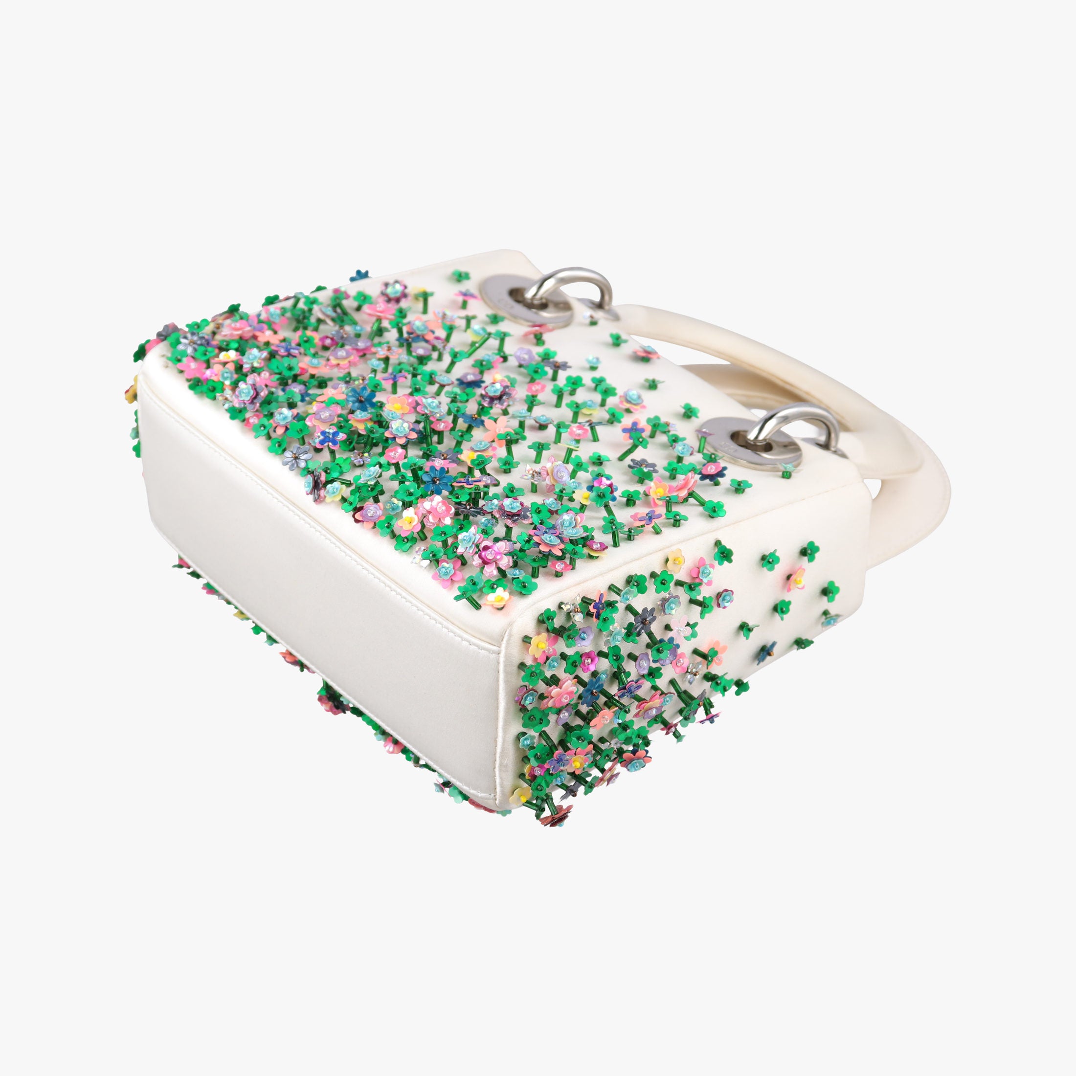 Lady Dior White×Multicolor Satin × Sequin × Bead Embellishments 02-MA-0194レディディオール ホワイト×マルチカラー サテン ×スパンコール×ビーズ刺繍 02-MA-0194