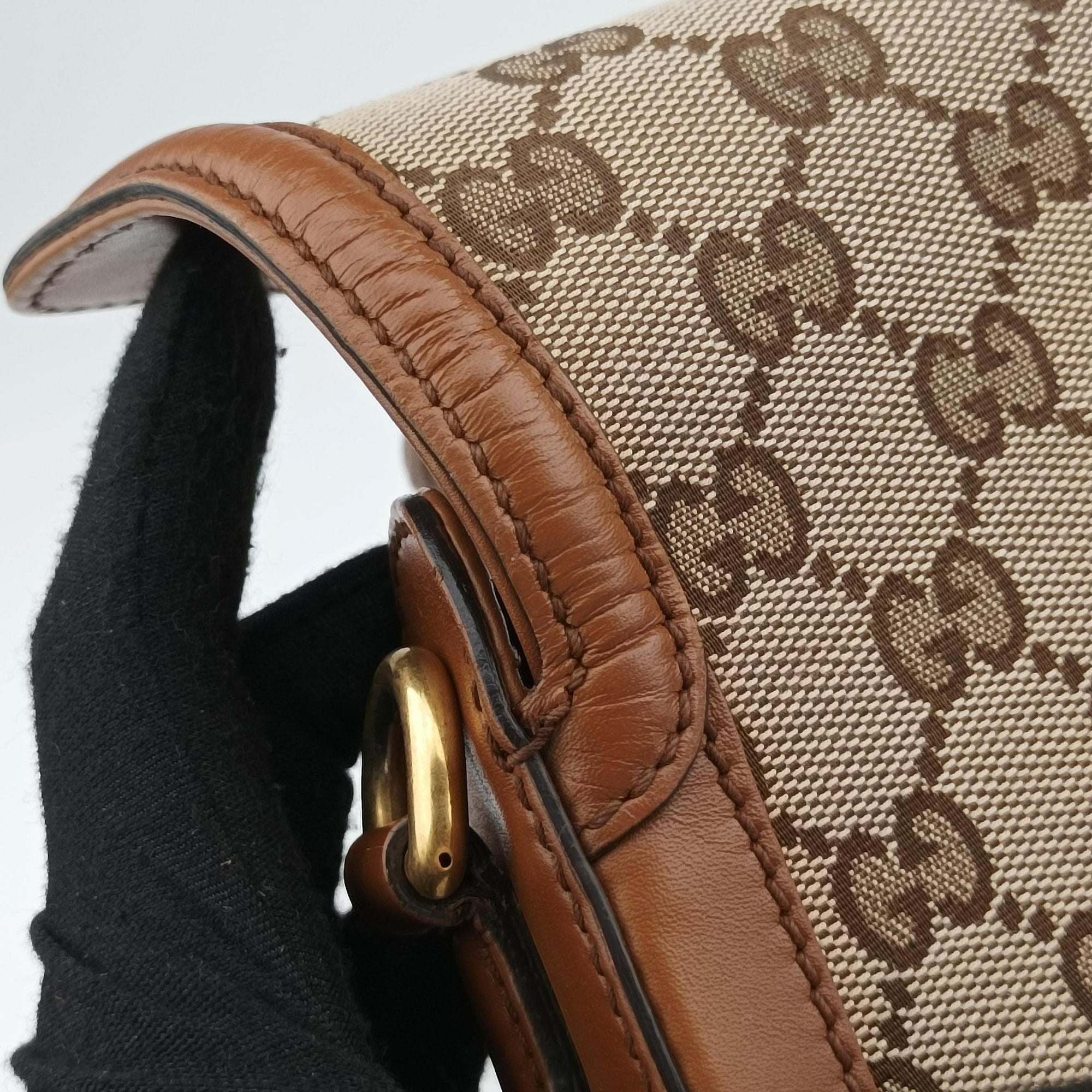 Lady Web Brown canvas×leather 384821 D019192009レディ ウェブ ブラウン キャンバス x レザー 384821 D019192009