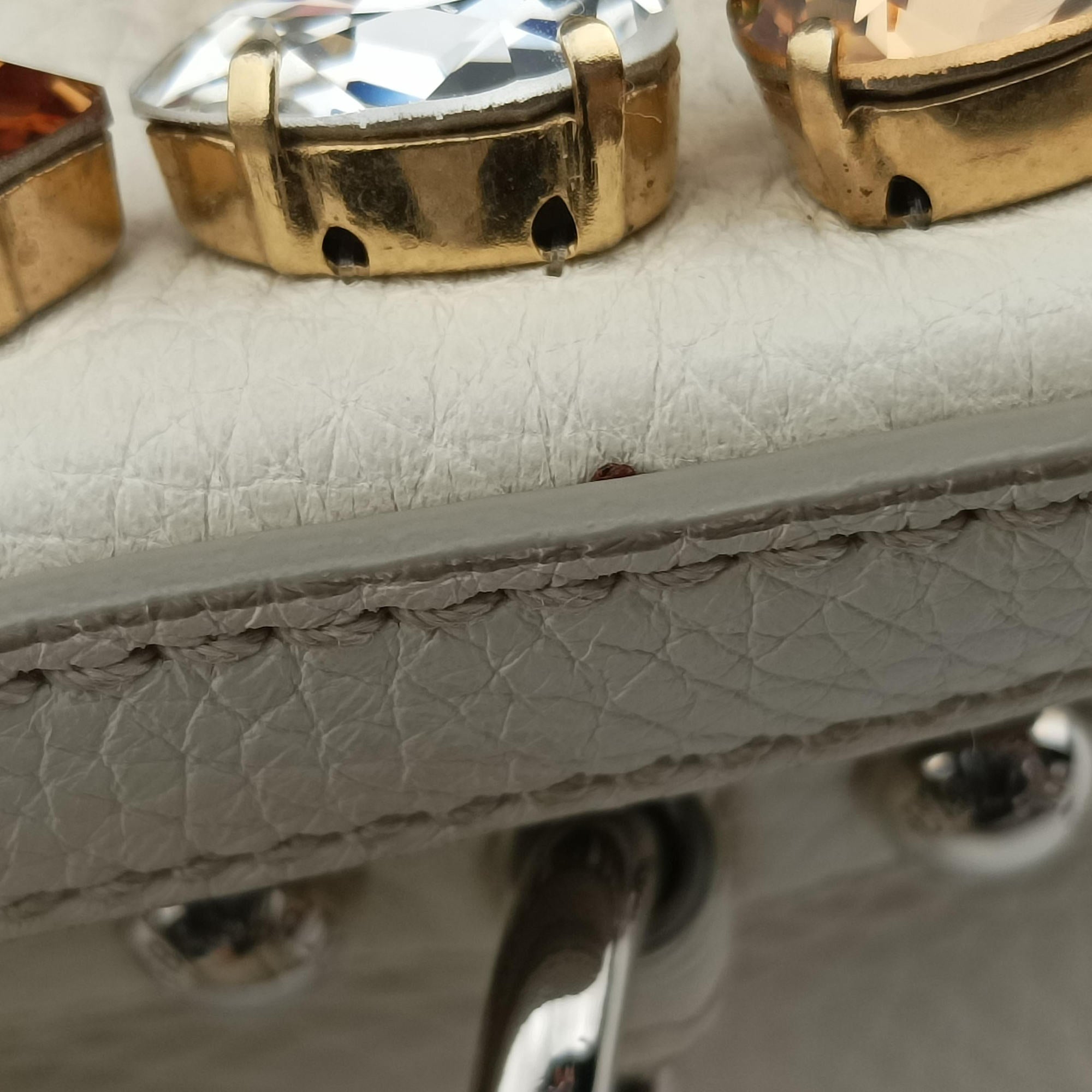 Flower Motif Rhinestone Lock WhitexMulticolour Leather 44フラワーモチーフ ラインストーン ロック ホワイトxマルチカラー レザー 44