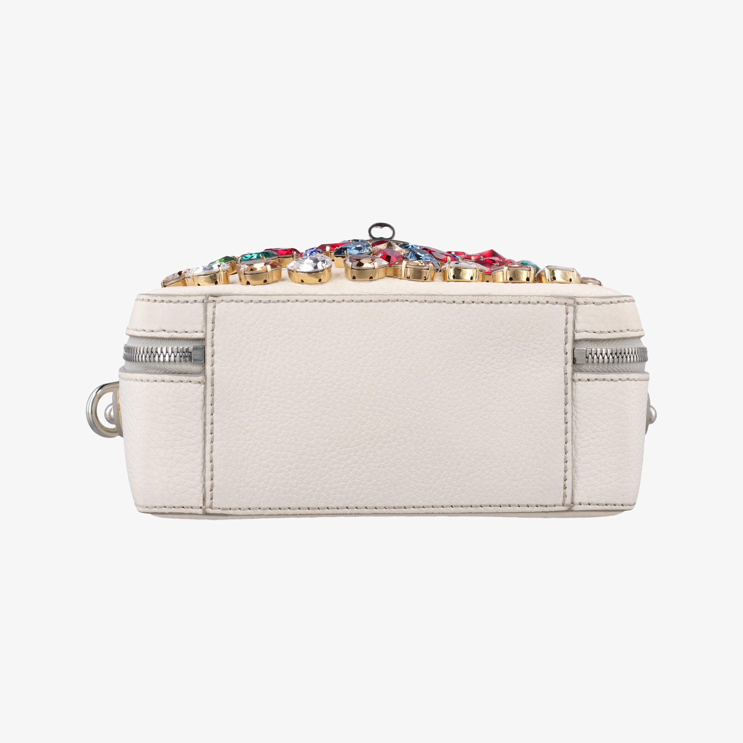 Flower Motif Rhinestone Lock WhitexMulticolour Leather 44フラワーモチーフ ラインストーン ロック ホワイトxマルチカラー レザー 44