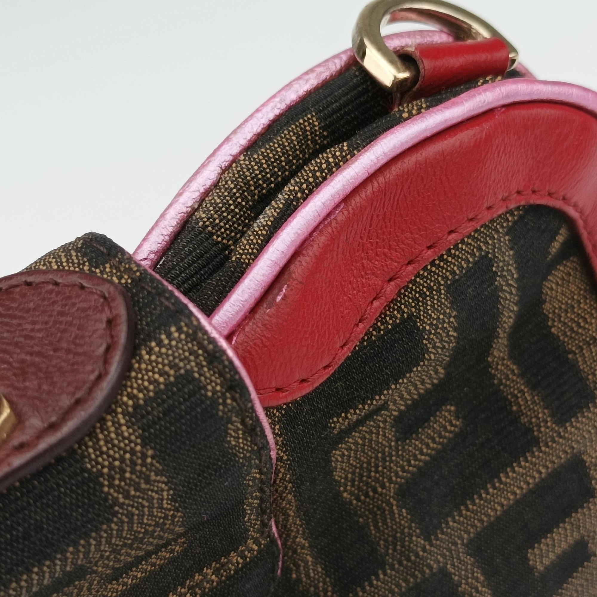 Zucca Vanity Mirror Brown × Red Jacquard × Leather 8BN133 2305/8BN133/MN5/049ズッカ バニティミラー ブラウン × レッド ジャガード × レザー 8BN133 2305/8BN133/MN5/049
