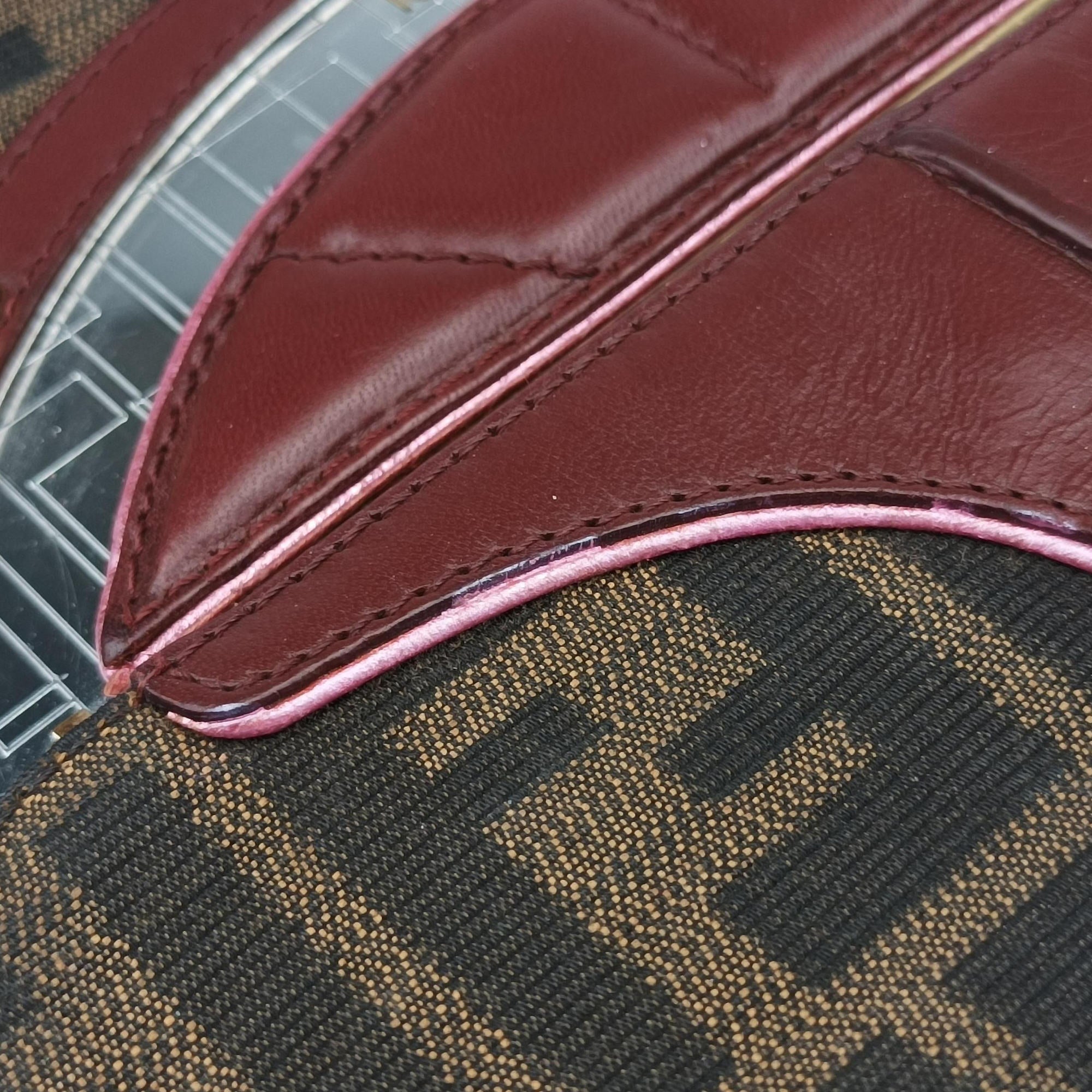 Zucca Vanity Mirror Brown × Red Jacquard × Leather 8BN133 2305/8BN133/MN5/049ズッカ バニティミラー ブラウン × レッド ジャガード × レザー 8BN133 2305/8BN133/MN5/049