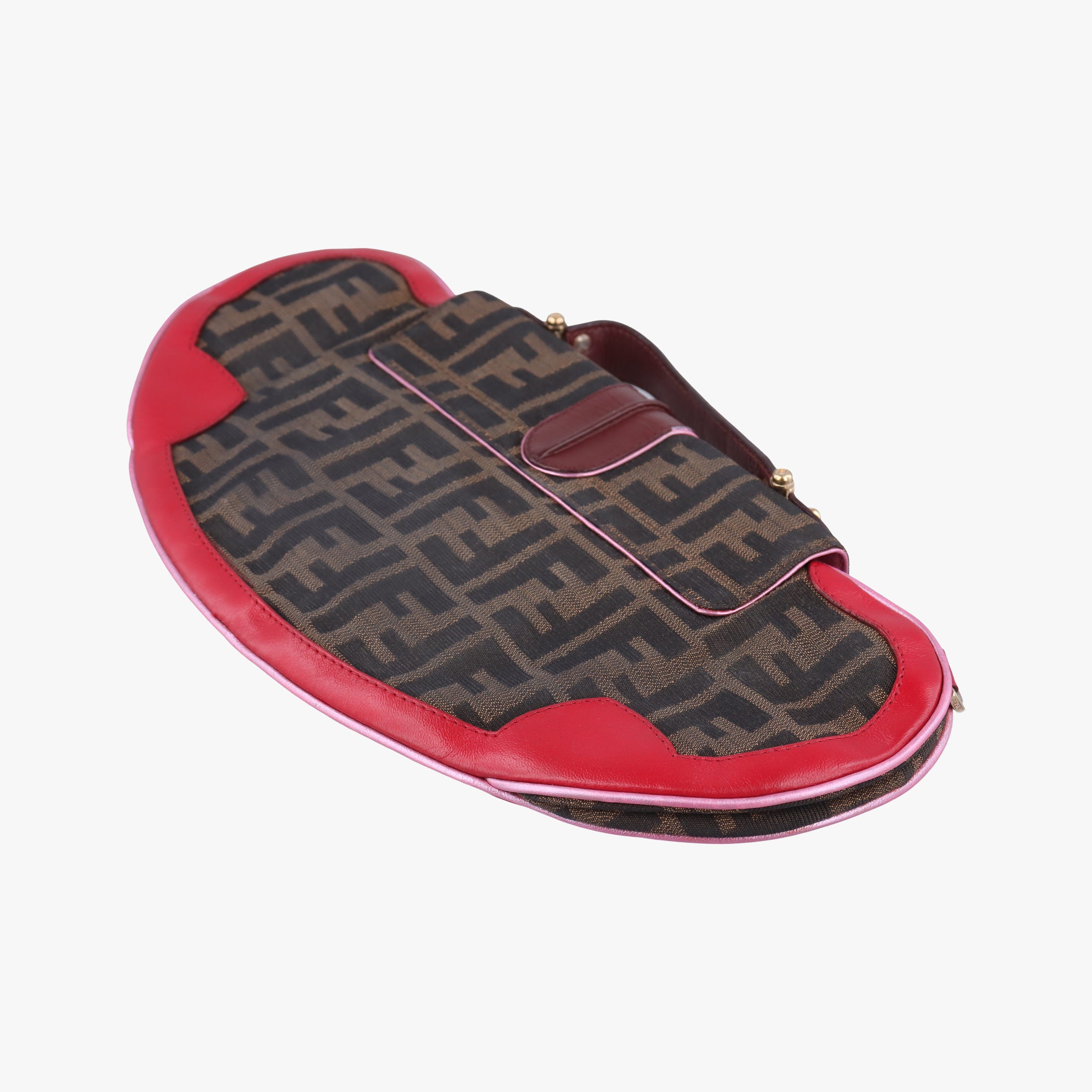 Zucca Vanity Mirror Brown × Red Jacquard × Leather 8BN133 2305/8BN133/MN5/049ズッカ バニティミラー ブラウン × レッド ジャガード × レザー 8BN133 2305/8BN133/MN5/049