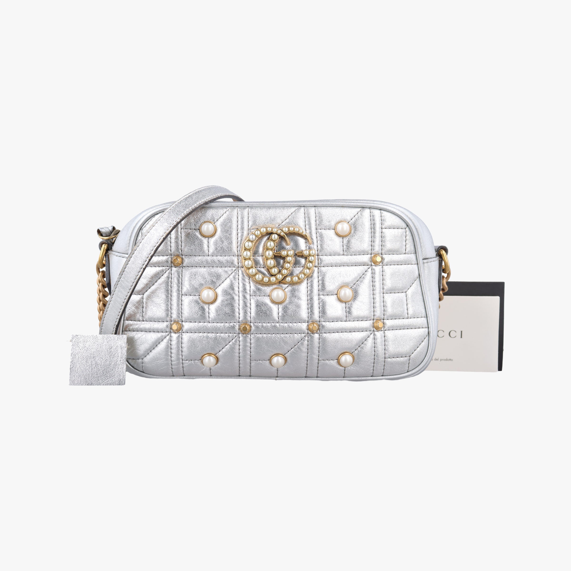 GG Marmont Silver Leather 447632 B021162434GGマーモント シルバー レザー 447632 B021162434