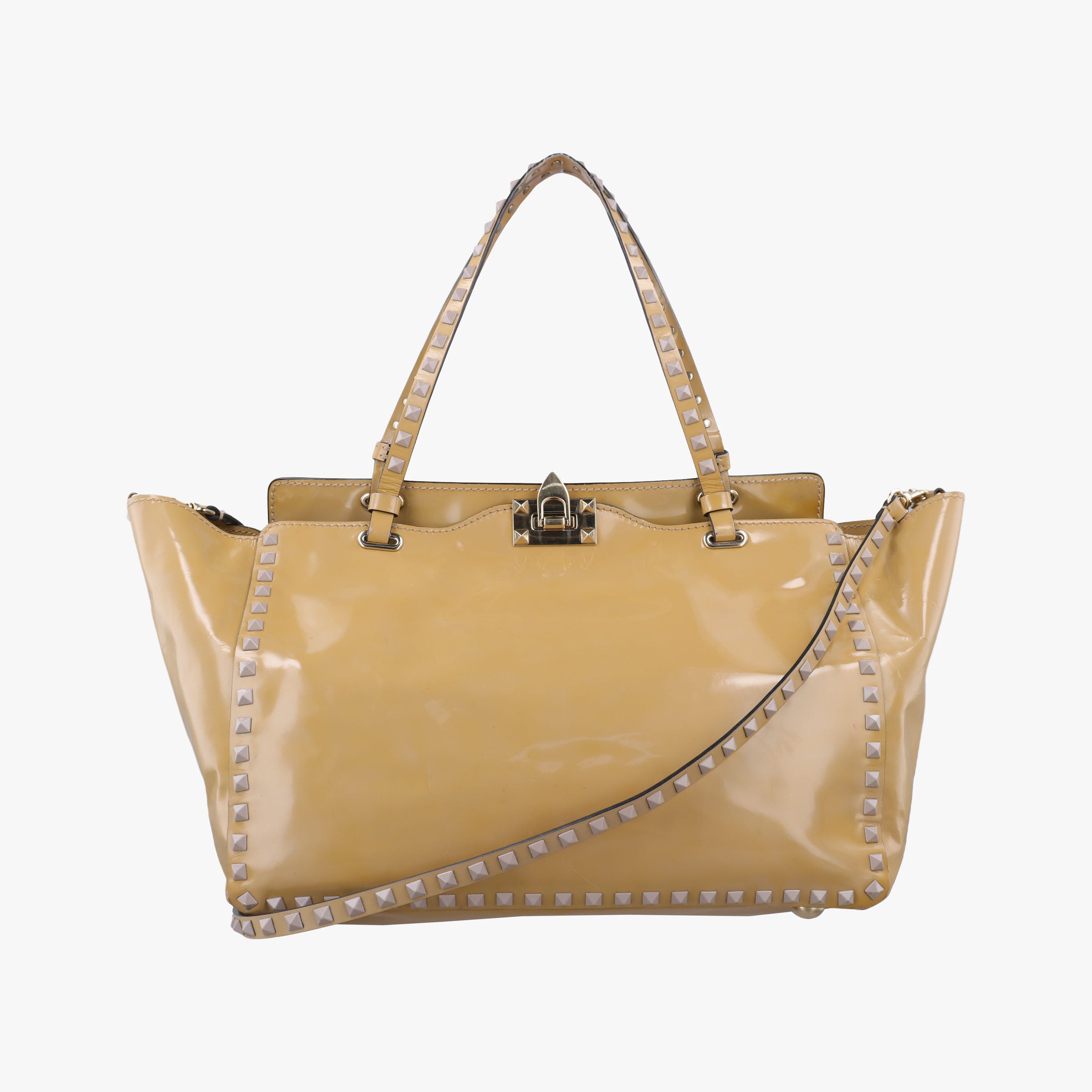Rockstud khaki Patent Leather Lot number unknownロックスタッズ イエロー パテント 製番不明