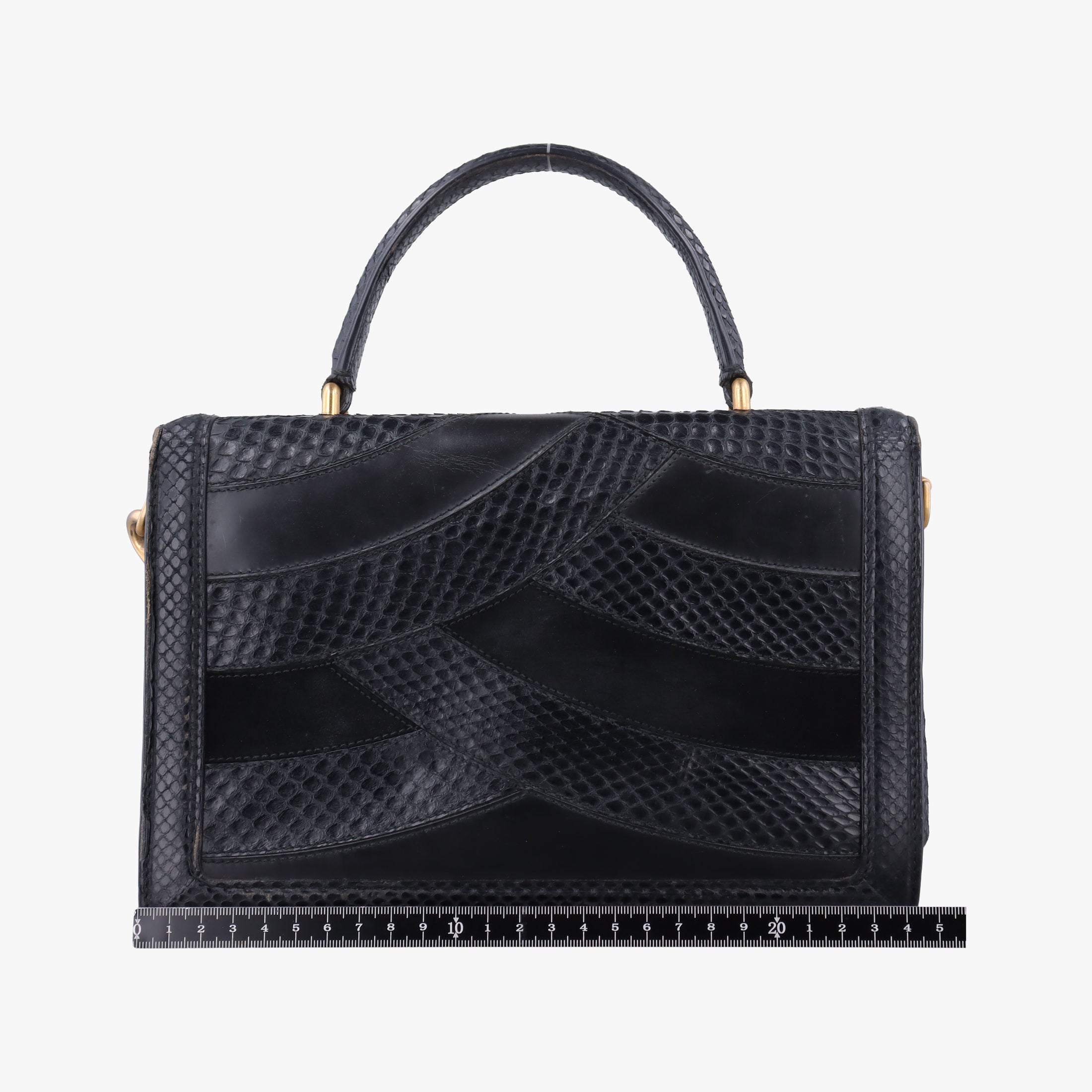 Rosalia Top Handle Black Leather×Suede×Python 50ロザリア トップハンドル ブラック レザー × スエード × パイソン 50