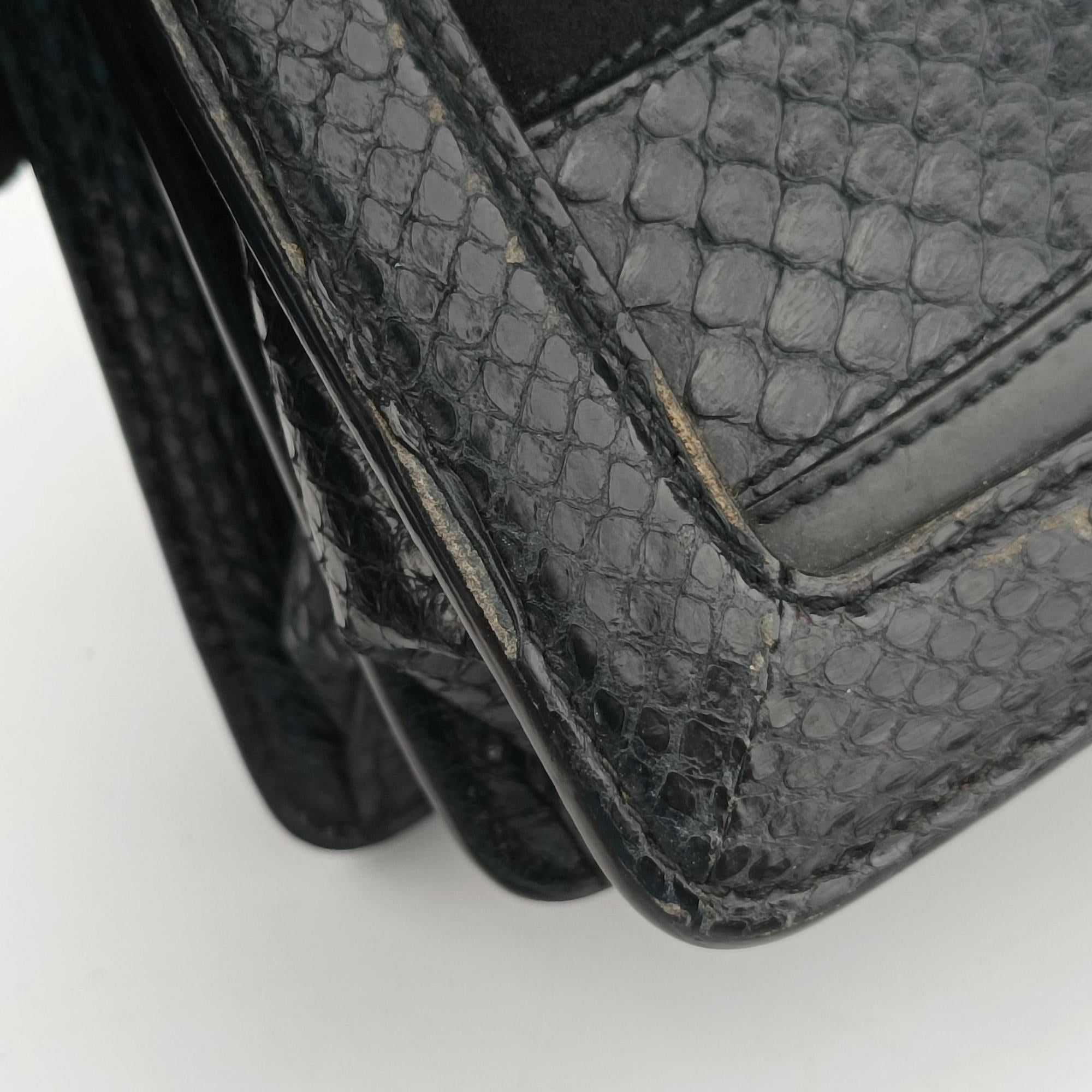 Rosalia Top Handle Black Leather×Suede×Python 50ロザリア トップハンドル ブラック レザー × スエード × パイソン 50