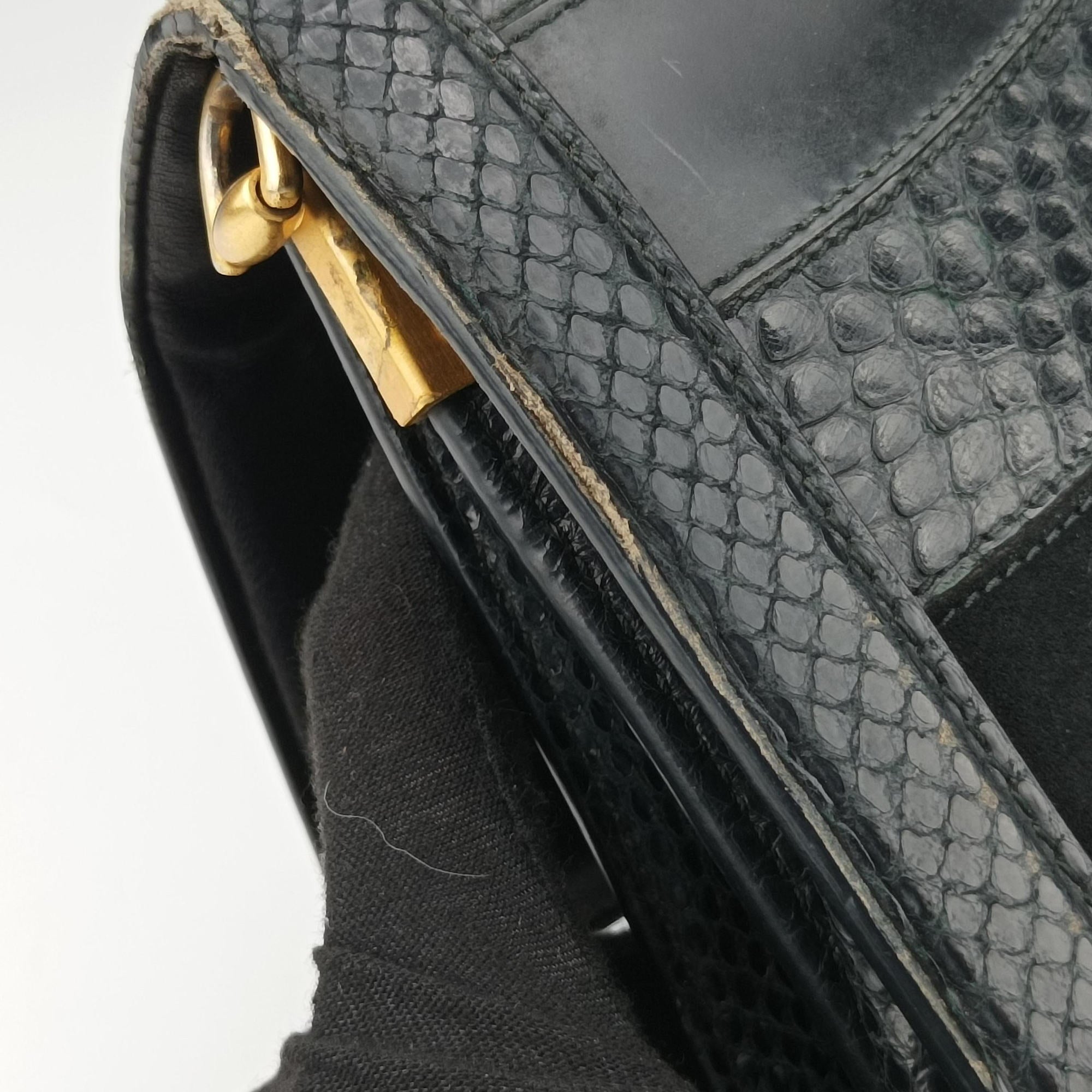 Rosalia Top Handle Black Leather×Suede×Python 50ロザリア トップハンドル ブラック レザー × スエード × パイソン 50