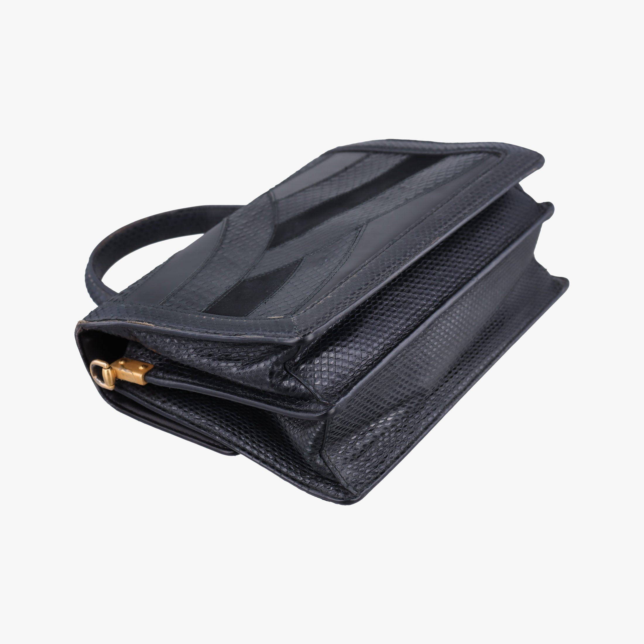 Rosalia Top Handle Black Leather×Suede×Python 50ロザリア トップハンドル ブラック レザー × スエード × パイソン 50