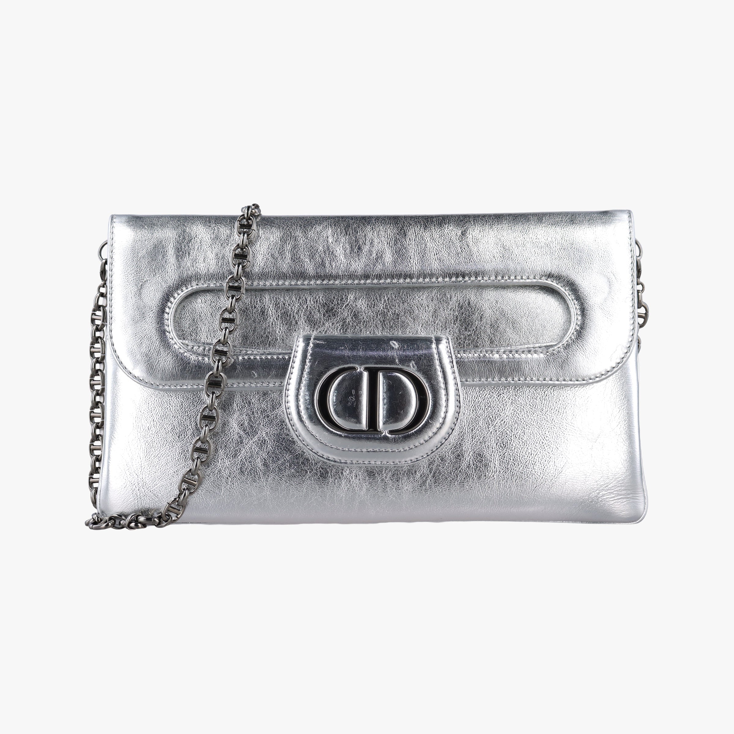 Dior double Medium Silver Leather 10-MA-0241ディオール ダブル ミディアム シルバー レザー 10-MA-0241