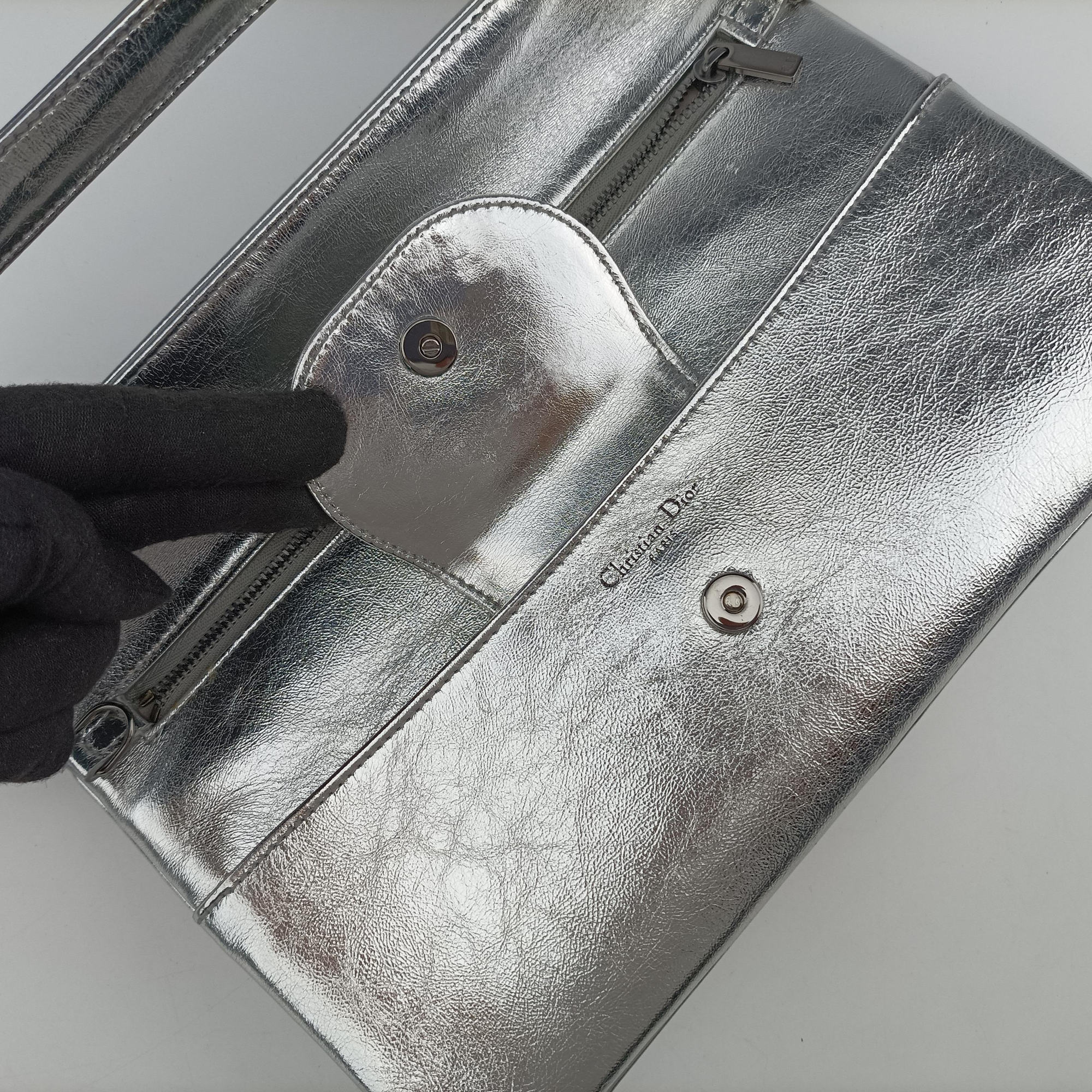 Dior double Medium Silver Leather 10-MA-0241ディオール ダブル ミディアム シルバー レザー 10-MA-0241