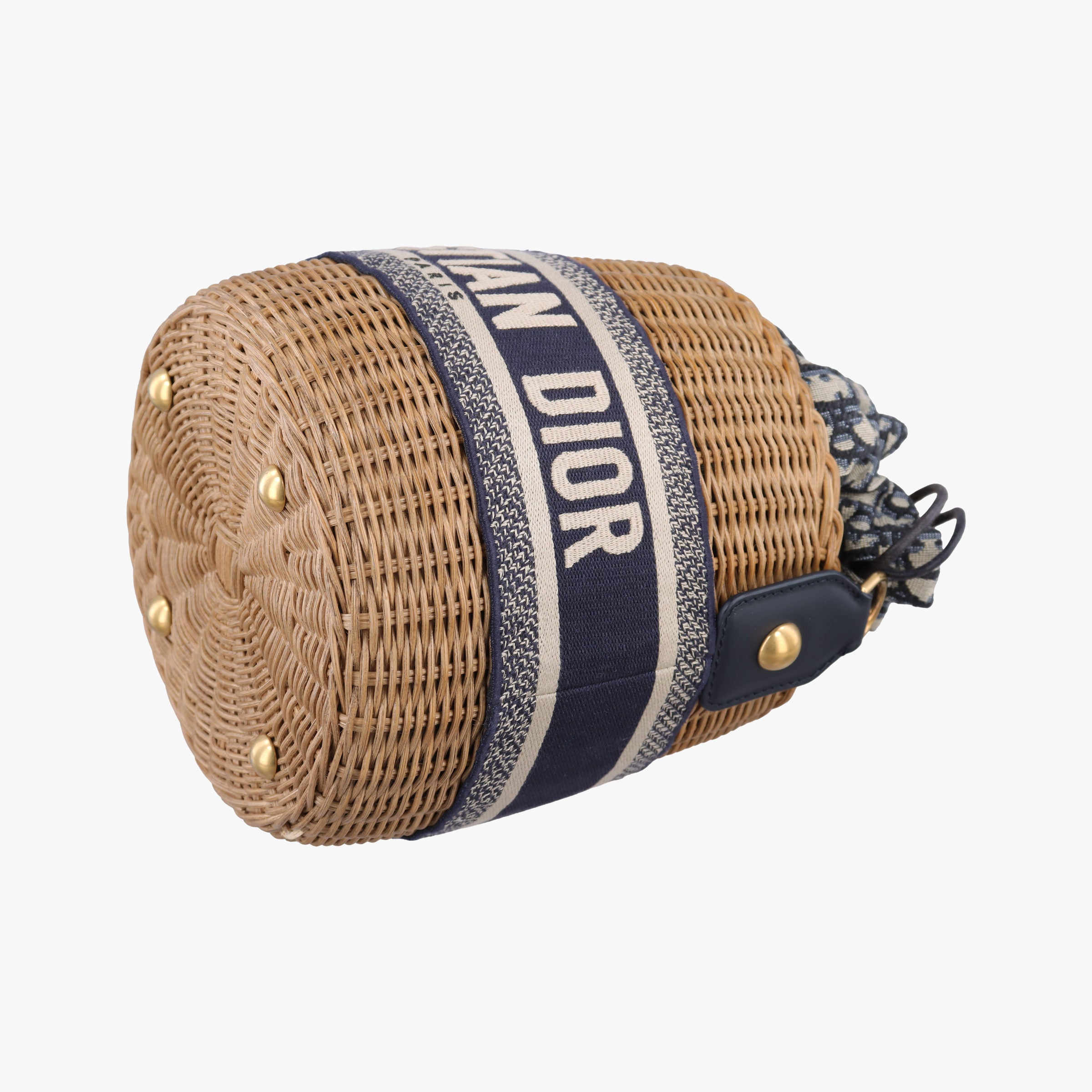 Wicker Basket Camel×Navy Natural wicker×Dior oblique jacquard 63-MA-1210ウィッカー バケット キャメル×ネイビー ナチュラルウィッカー×ディオール オブリーク ジャカード 63-MA-1210