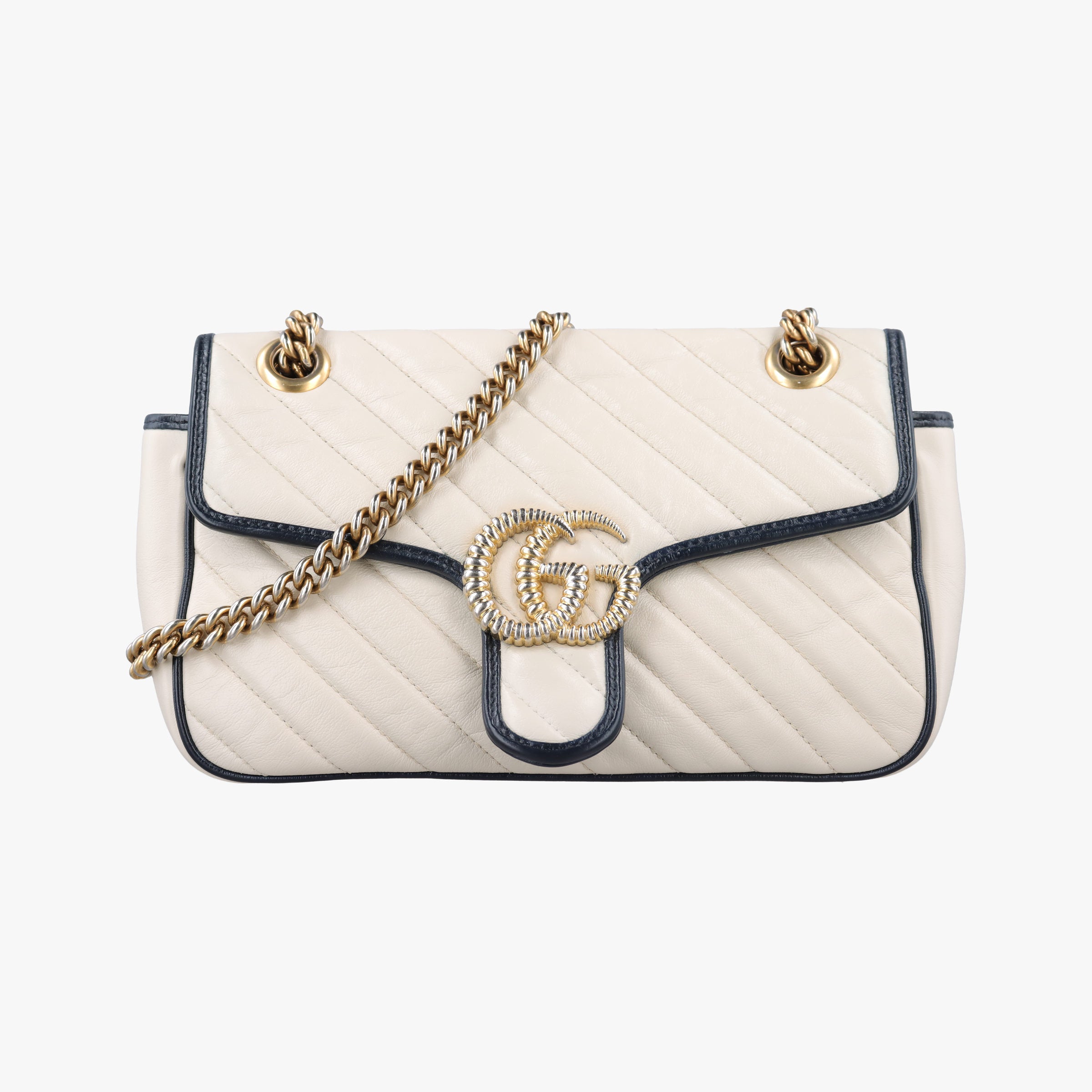 GG Marmont White×navy Leather 443497 H034766400GGマーモント ホワイト×ネイビー レザー 443497 H034766400