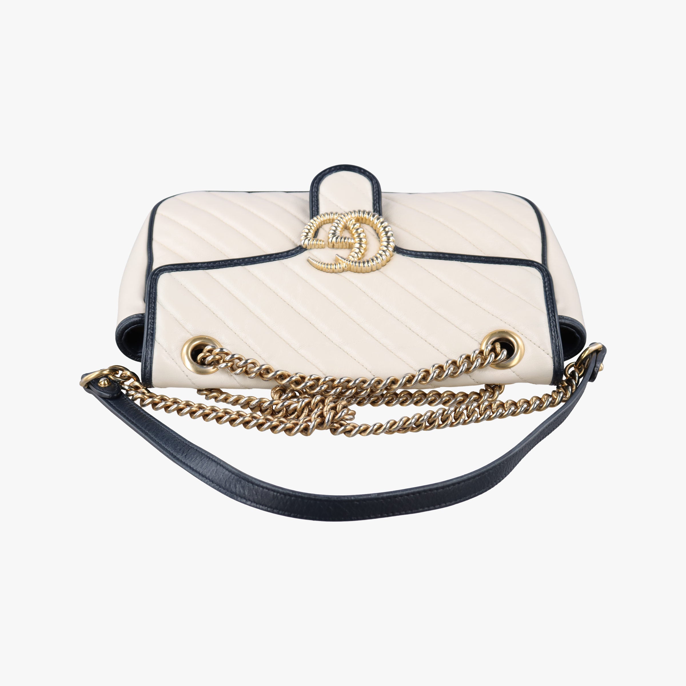 GG Marmont White×navy Leather 443497 H034766400GGマーモント ホワイト×ネイビー レザー 443497 H034766400