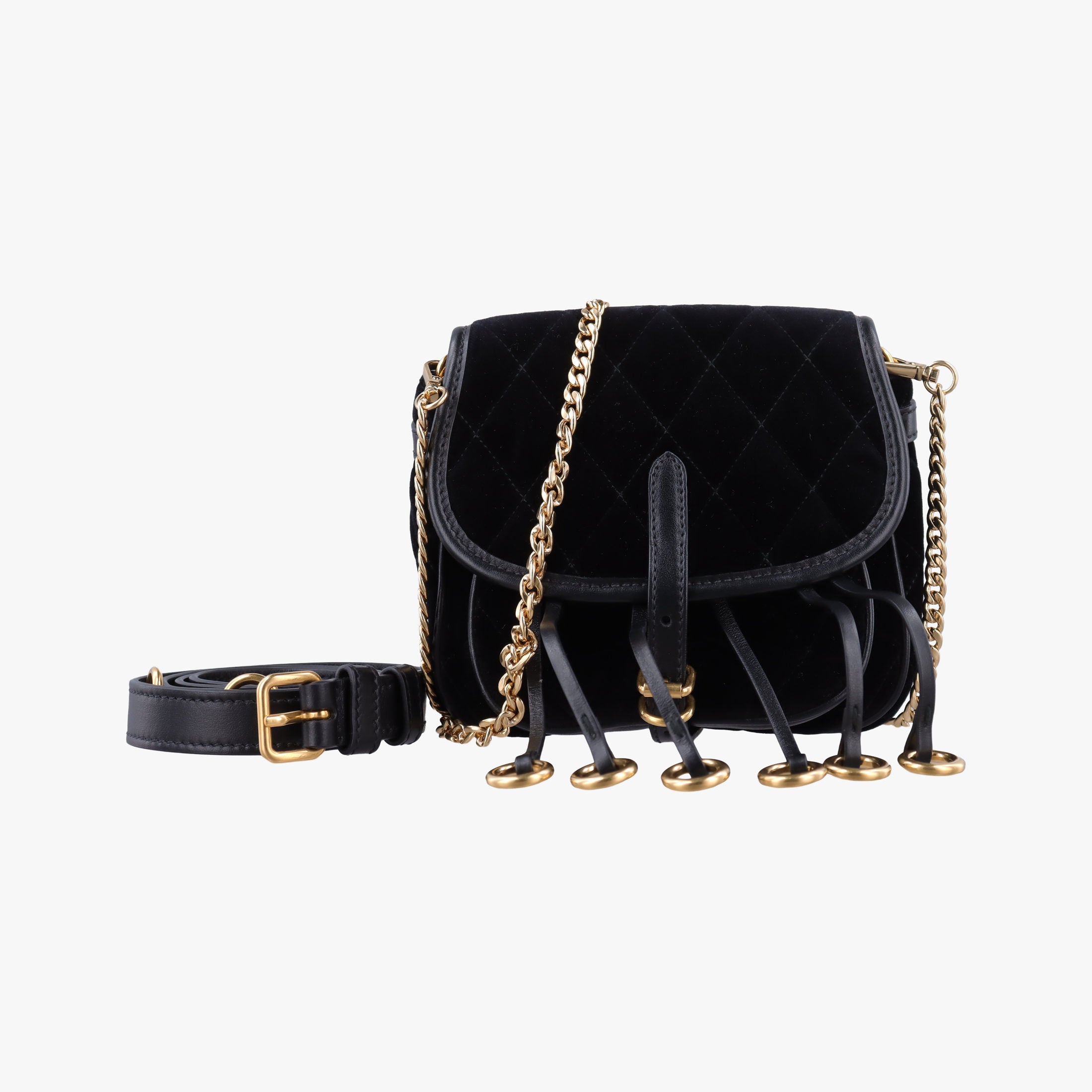 Fringe Charms Black Leather×velour IBL002 180/Iフリンジチャーム ブラック レザー×ベロア IBL002 180/I