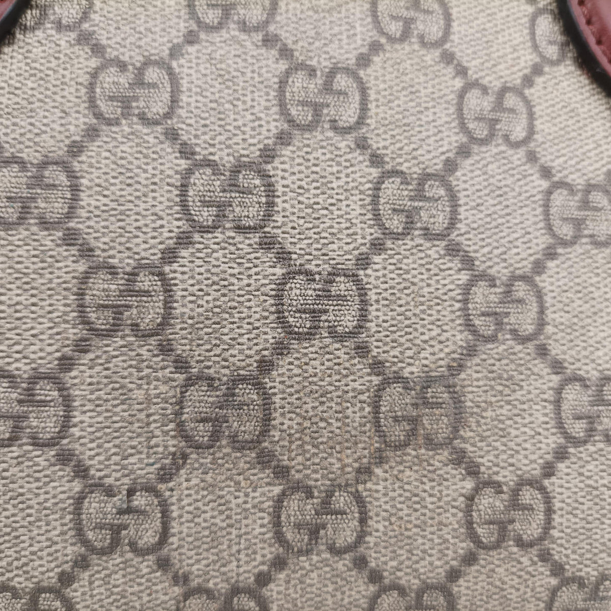 Pre-owned Gucci GG SUPREME beige×brown PVC coated canvas×Leather 409529 handbag | stylenewstar
