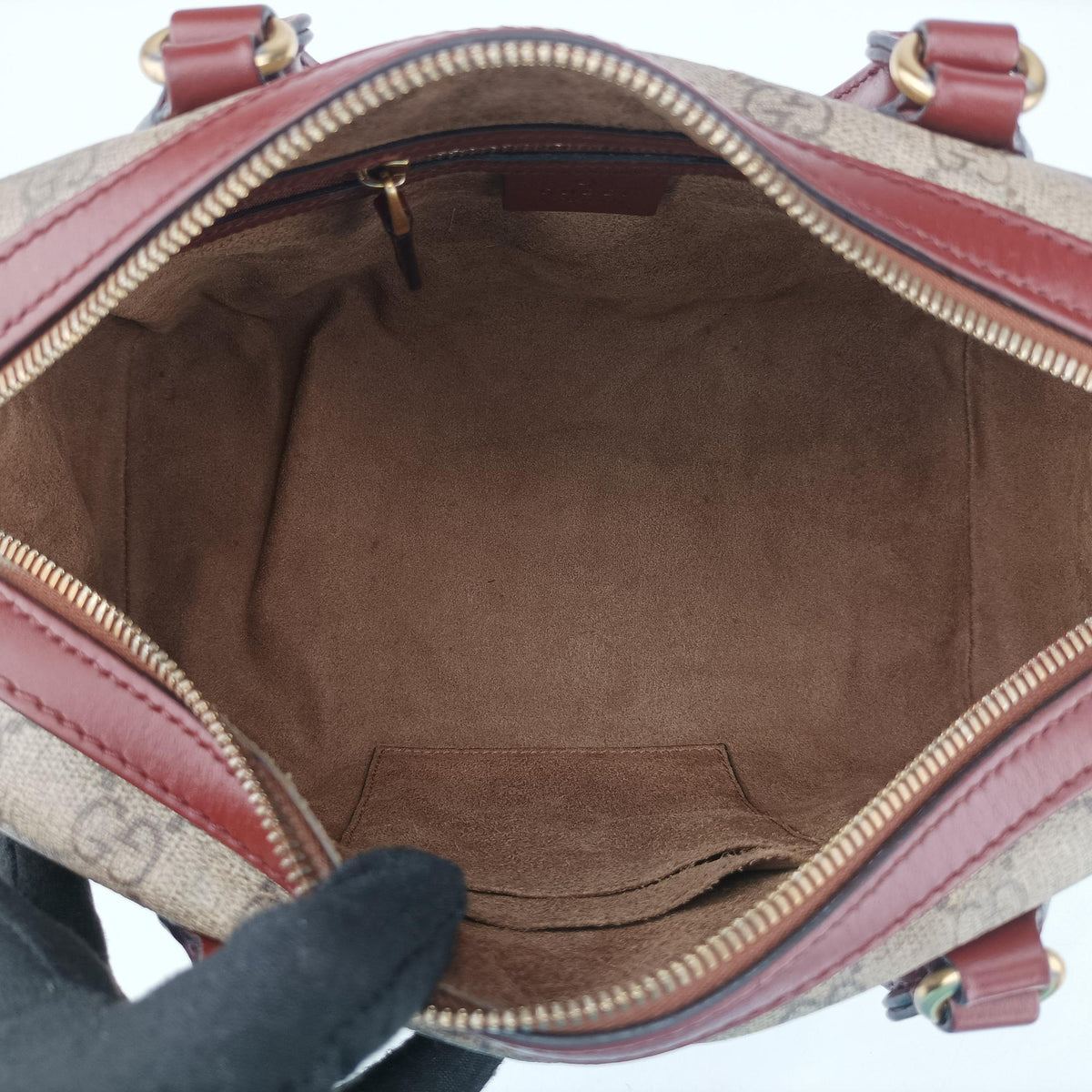 Pre-owned Gucci GG SUPREME beige×brown PVC coated canvas×Leather 409529 handbag | stylenewstar