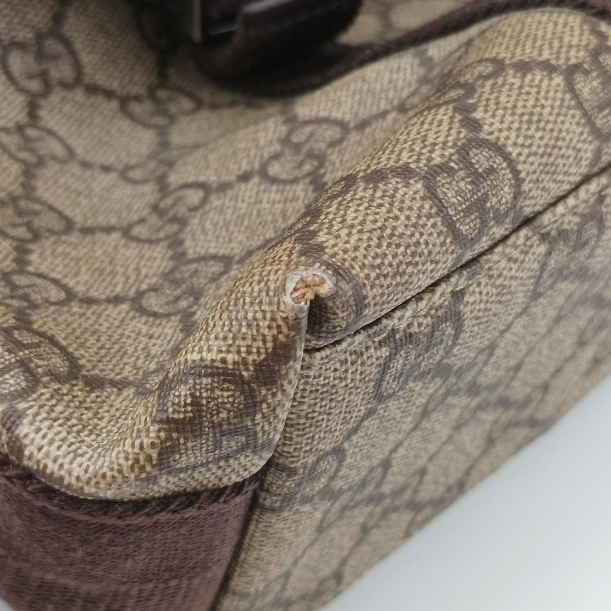 GG Supreme Double Buckle Beige × Dark Brown PVC coated canvas 122373 GGスプリーム ダブルバックル ベージュ × ダークブラウン PVCコーティングキャンバス 122373