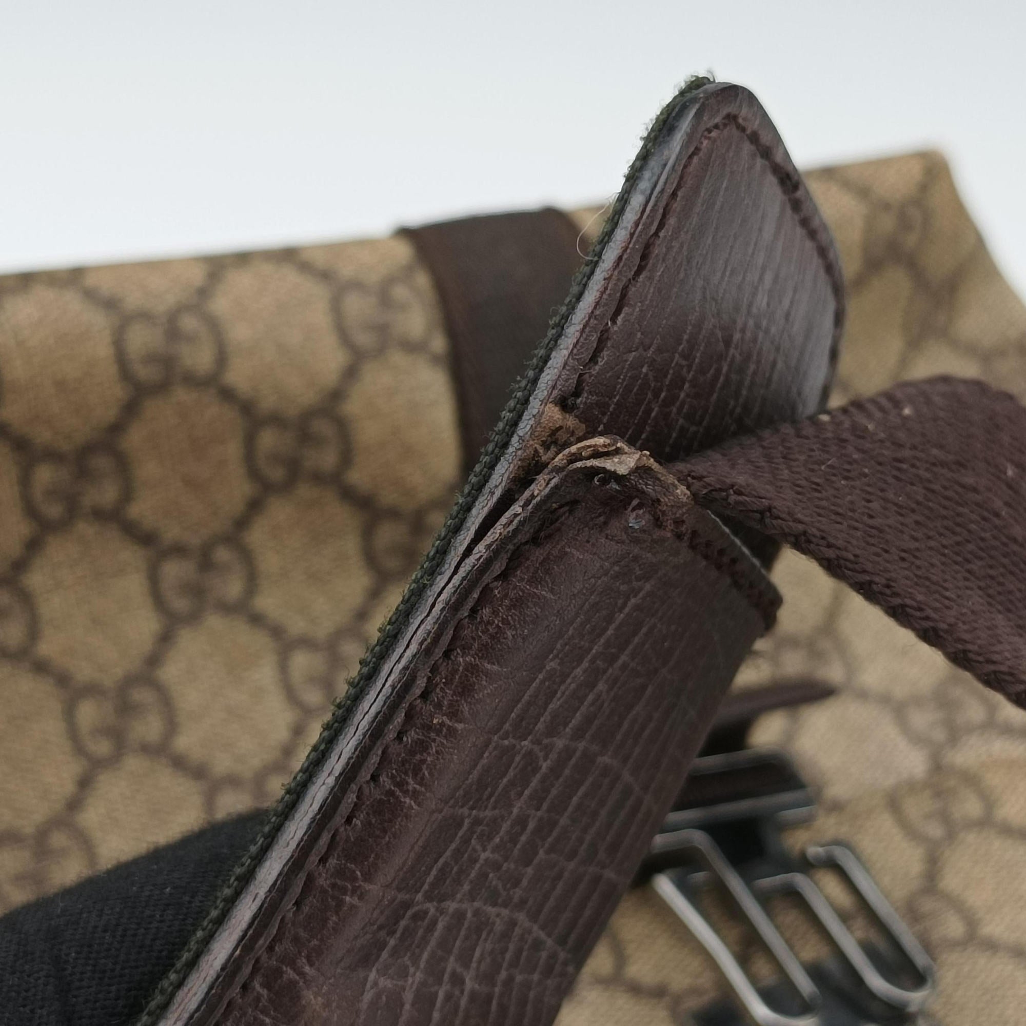 GG Supreme Double Buckle Beige × Dark Brown PVC coated canvas 122373 GGスプリーム ダブルバックル ベージュ × ダークブラウン PVCコーティングキャンバス 122373
