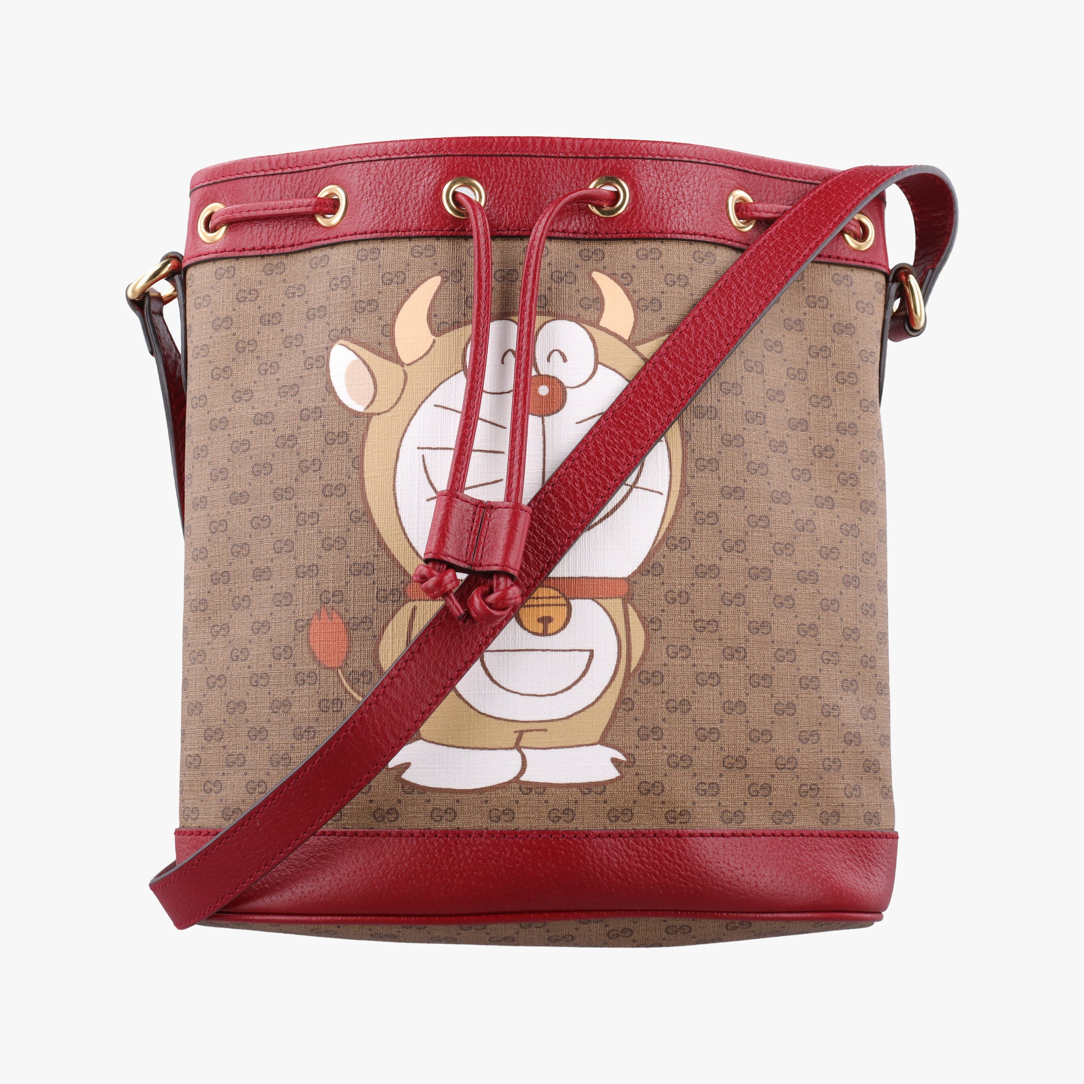 Doraemon collaboration Brown x red PVC coated canvas×Leather 655597 I034136487ドラえもんコラボ ブラウンxレッド PVCコーティングキャンバス×レザー 655597 I034136487