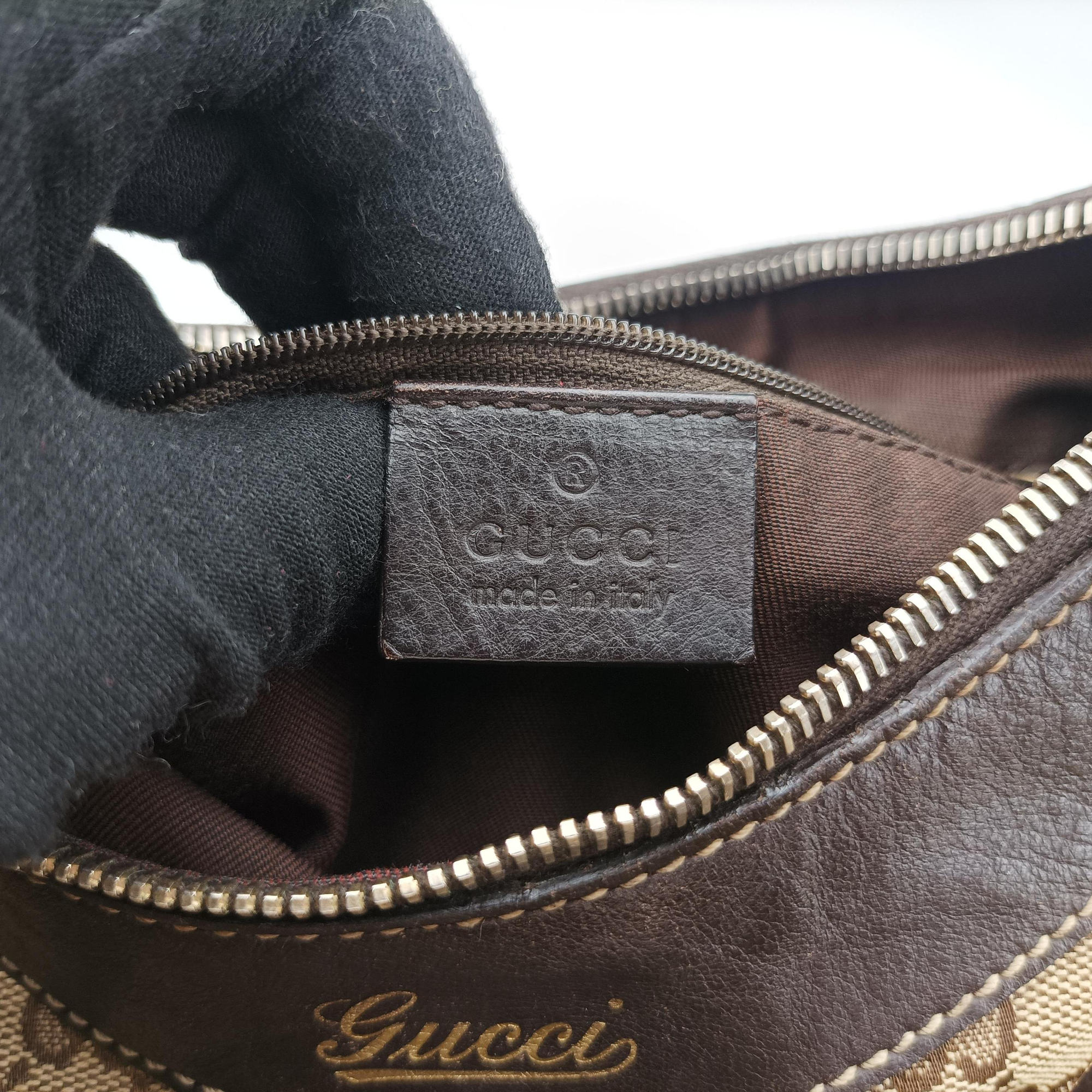 Abbey D-ring Hobo Brown Leather×canvas 190525 C7174710アビー Dリング ホーボー ブラウン レザー×キャンバス 190525 C7174710