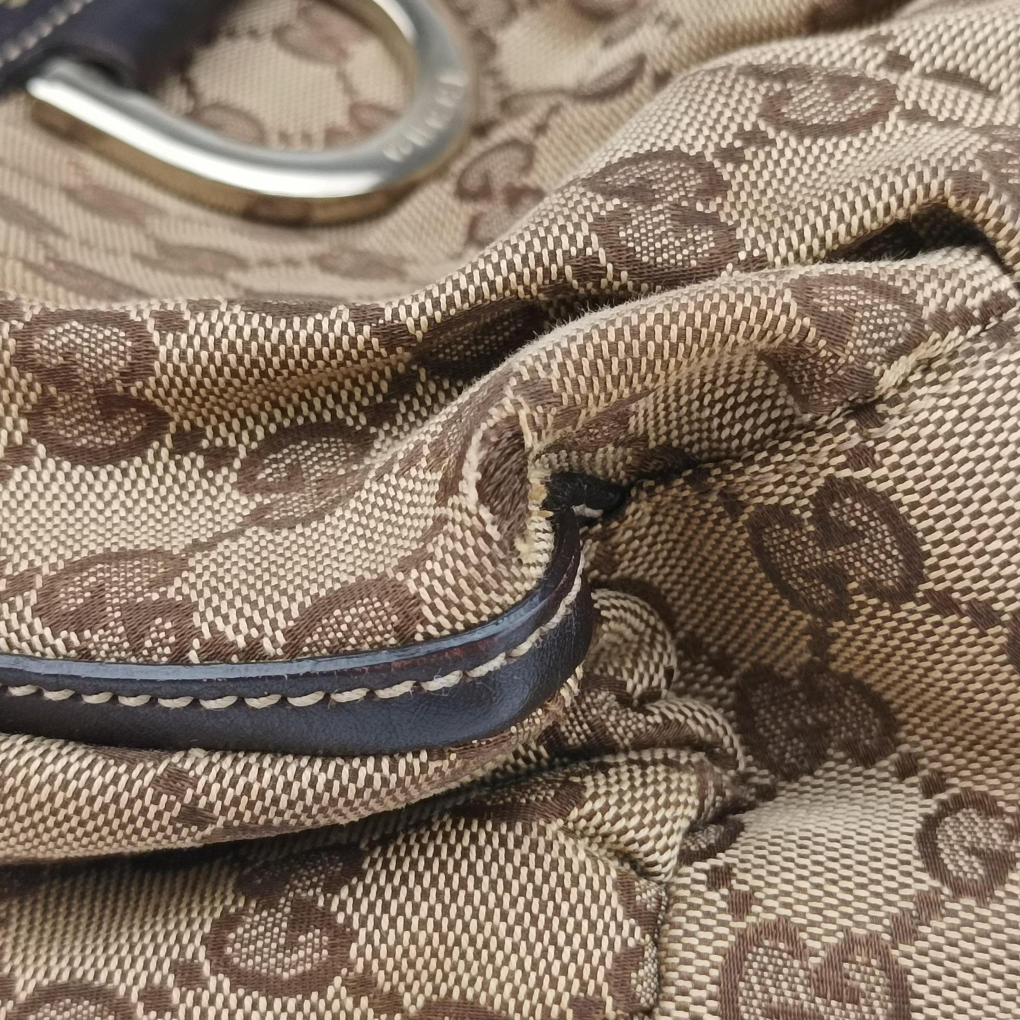 Abbey D-ring Hobo Brown Leather×canvas 190525 C7174710アビー Dリング ホーボー ブラウン レザー×キャンバス 190525 C7174710