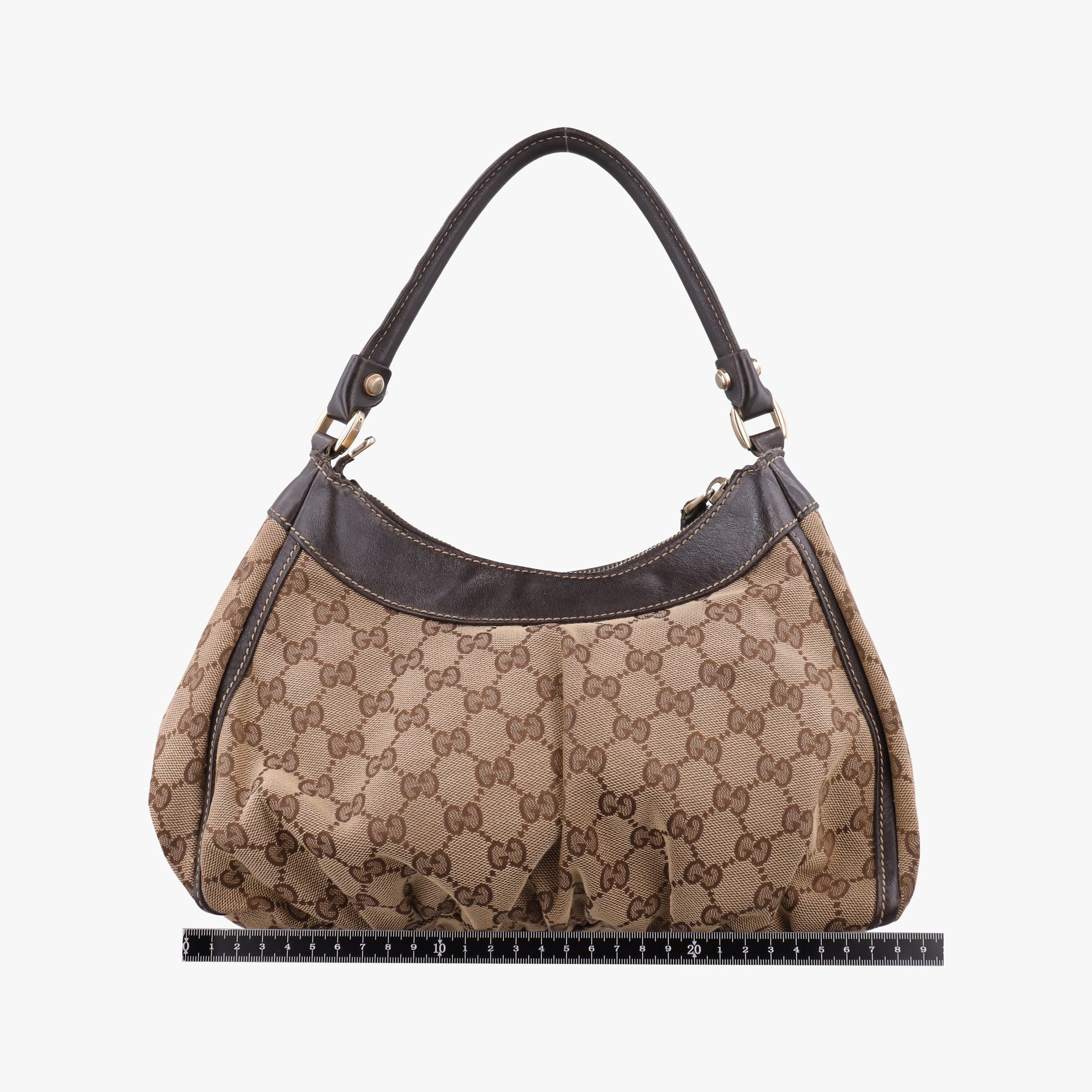Abbey D-ring Hobo Brown Leather×canvas 190525 C7174710アビー Dリング ホーボー ブラウン レザー×キャンバス 190525 C7174710