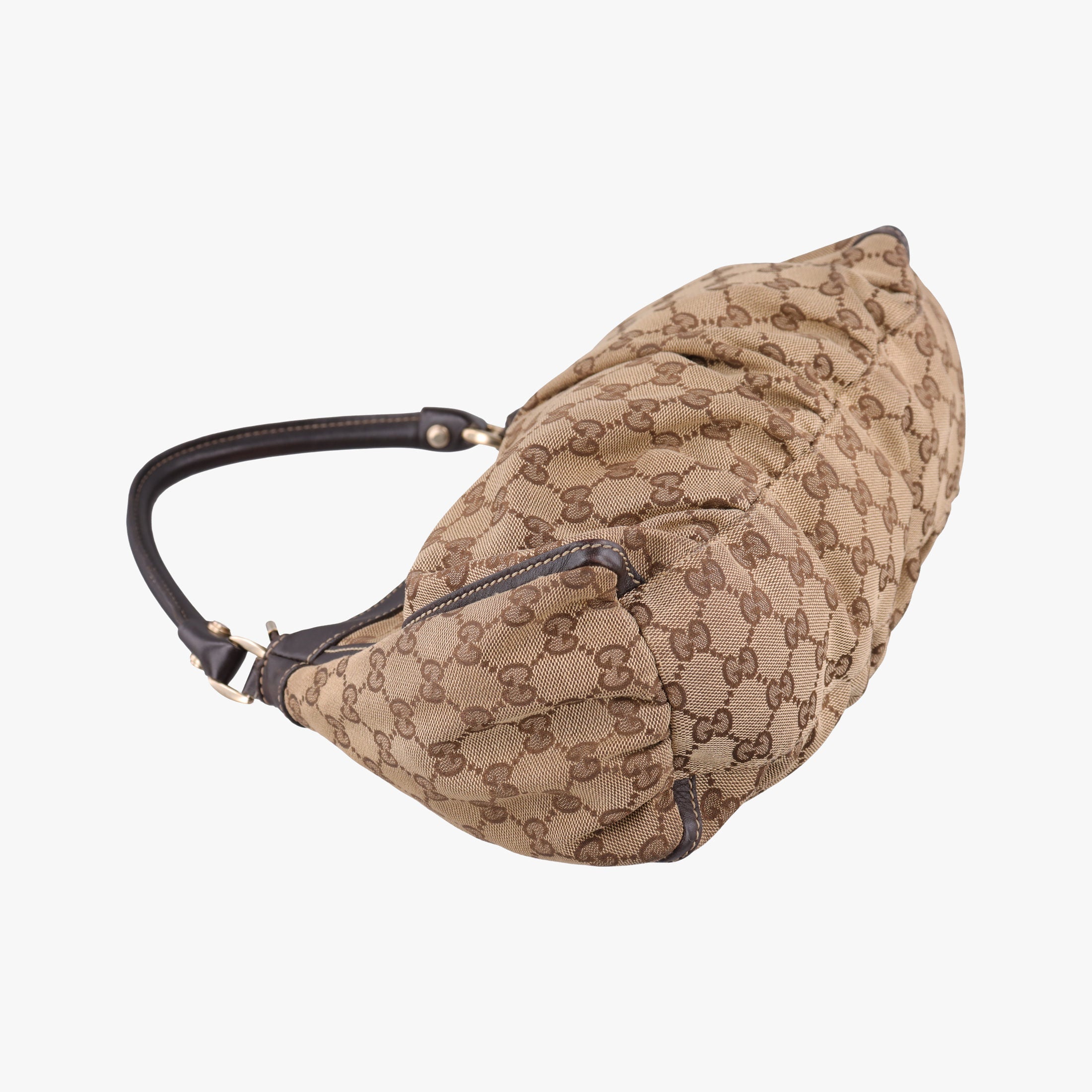 Abbey D-ring Hobo Brown Leather×canvas 190525 C7174710アビー Dリング ホーボー ブラウン レザー×キャンバス 190525 C7174710