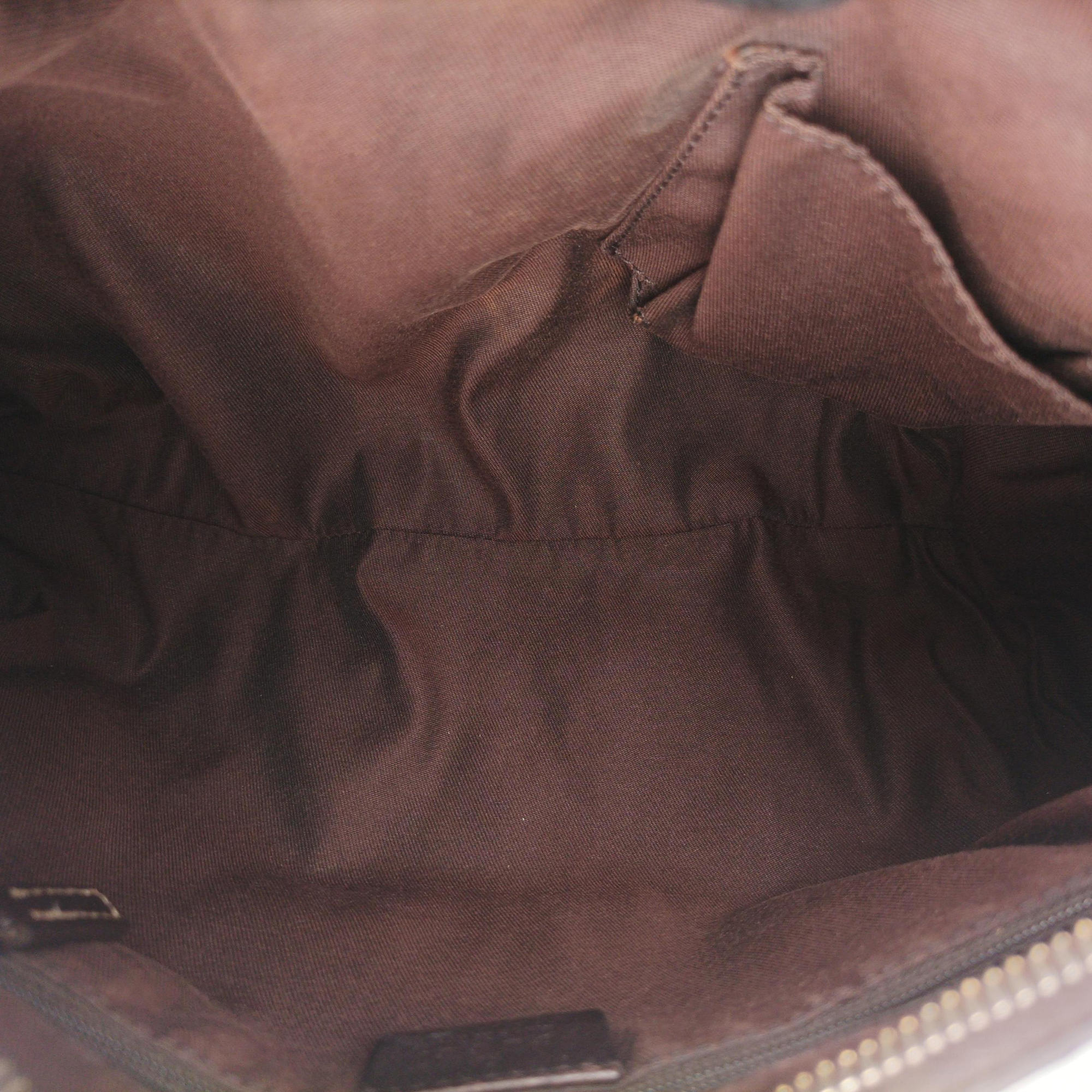 Abbey D-ring Hobo Brown Leather×canvas 190525 C7174710アビー Dリング ホーボー ブラウン レザー×キャンバス 190525 C7174710