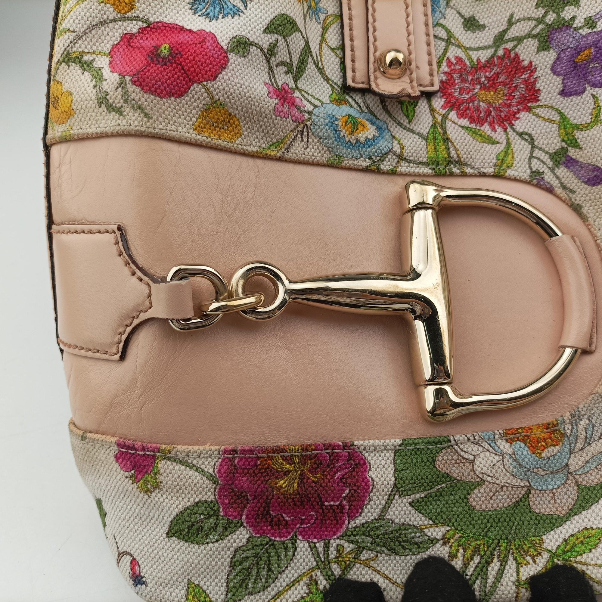 Horsebit Medium Hasler Ivory×Pink×Multicolor canvas×leather 137385 ホースビット ミディアム ハスラー アイボリー×ピンク×マルチカラー キャンバス×レザー 137385