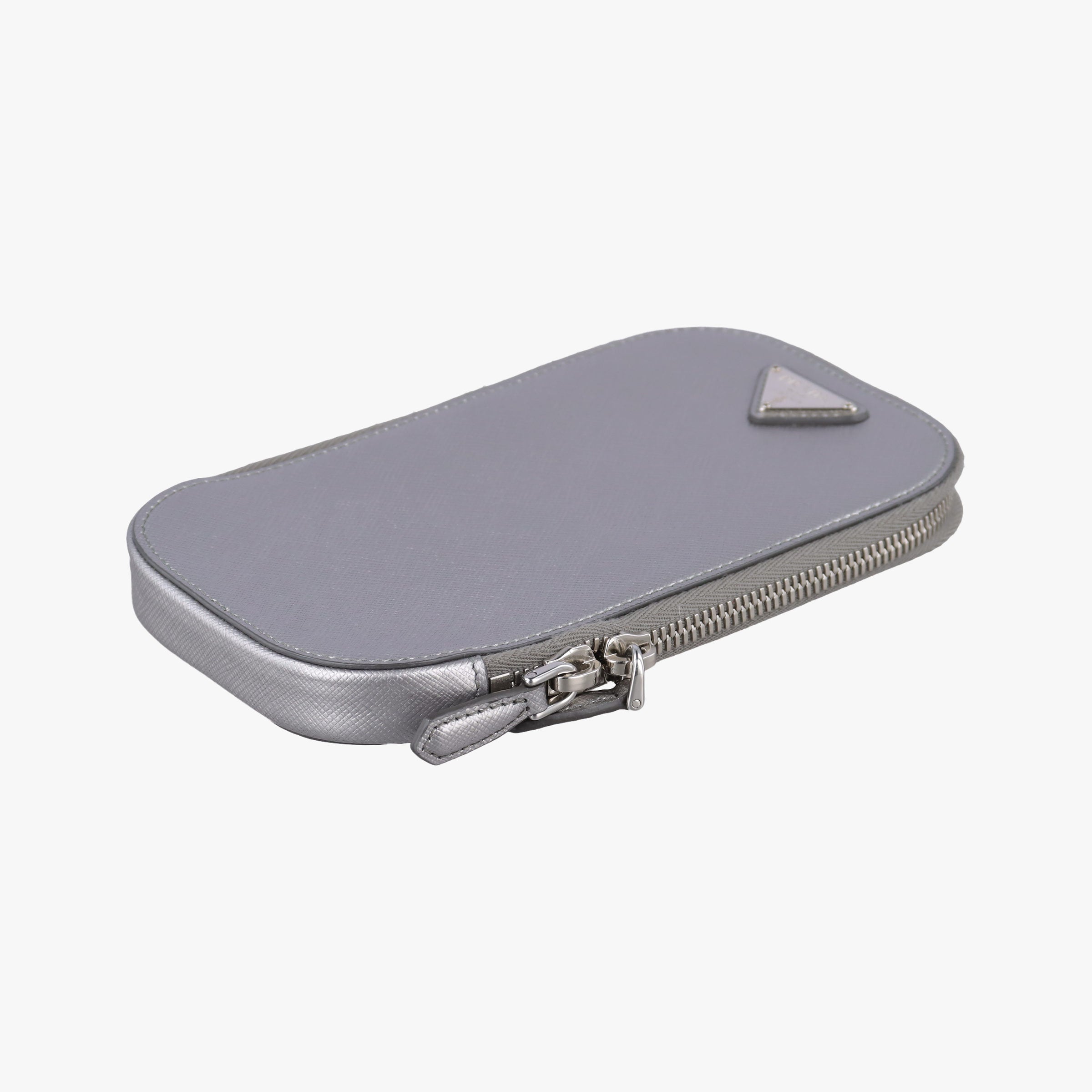 Triangle logo Silver Saffiano Leather 1DH030 85トライアングルロゴ シルバー サフィアーノレザー 1DH030 85