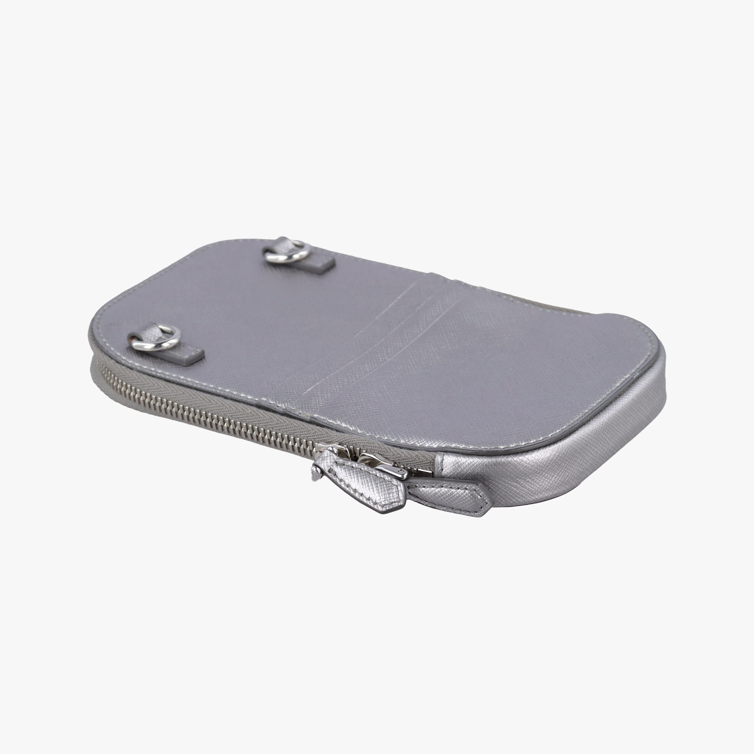 Triangle logo Silver Saffiano Leather 1DH030 85トライアングルロゴ シルバー サフィアーノレザー 1DH030 85